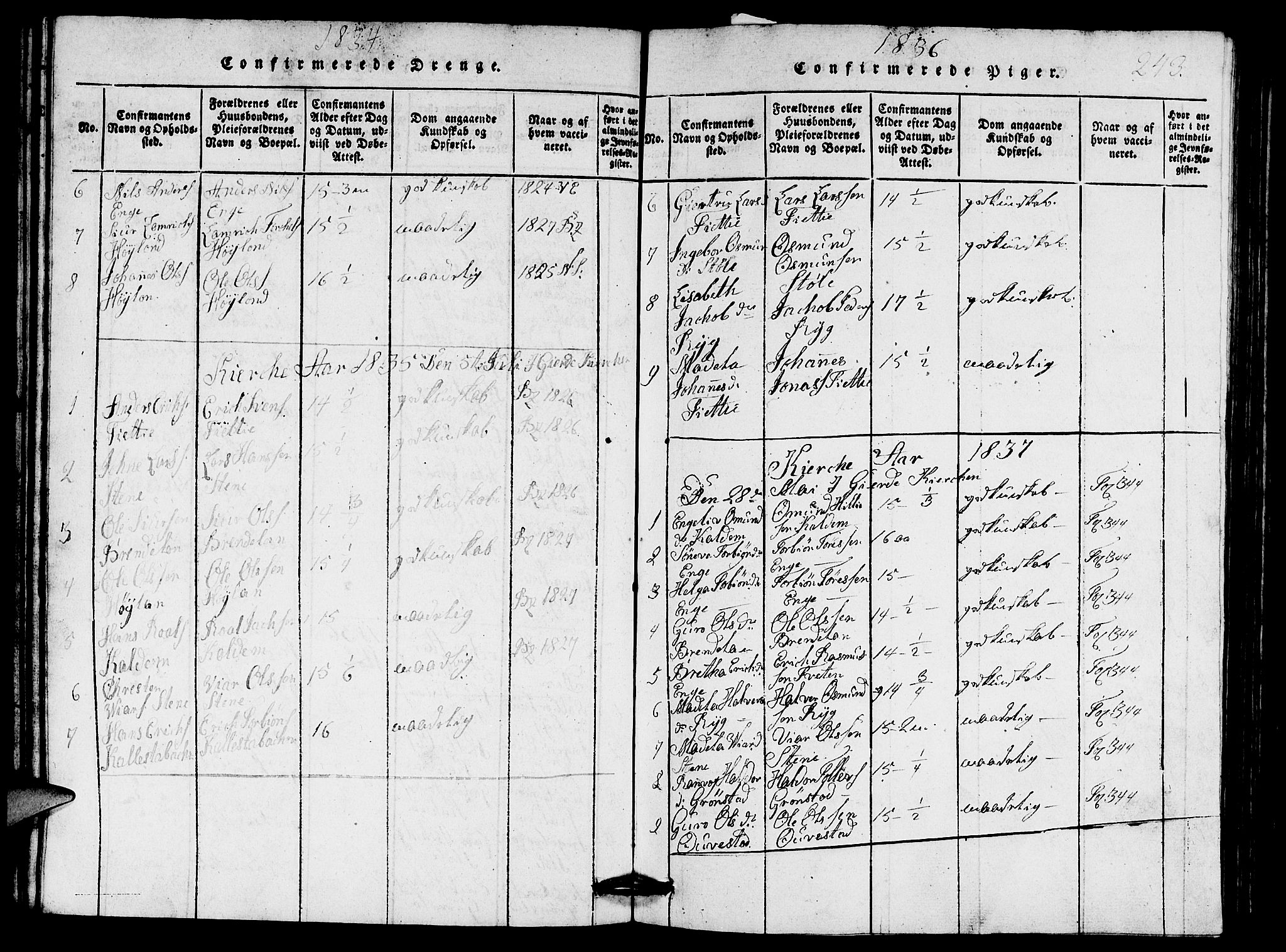 Etne sokneprestembete, SAB/A-75001/H/Hab: Parish register (copy) no. A 1, 1815-1849, p. 243