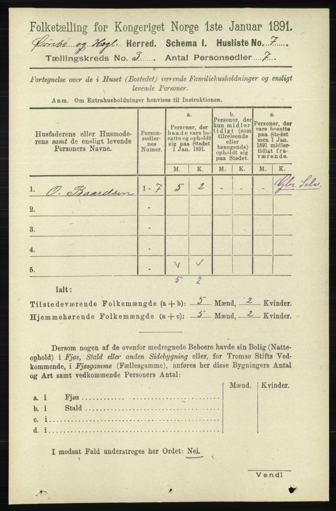 RA, 1891 census for 1016 Øvrebø og Hægeland, 1891, p. 505