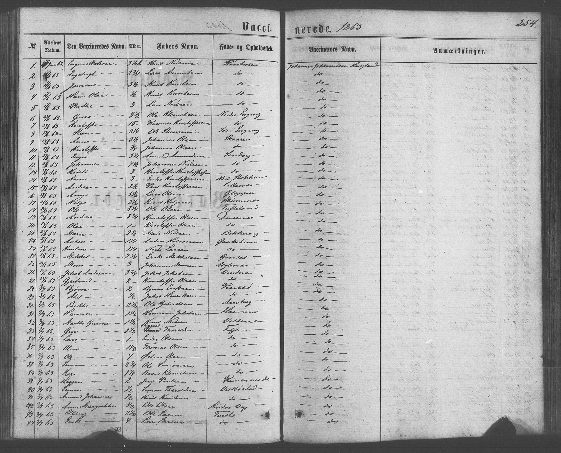 Fitjar sokneprestembete, AV/SAB-A-99926: Parish register (official) no. A 1, 1862-1881, p. 254