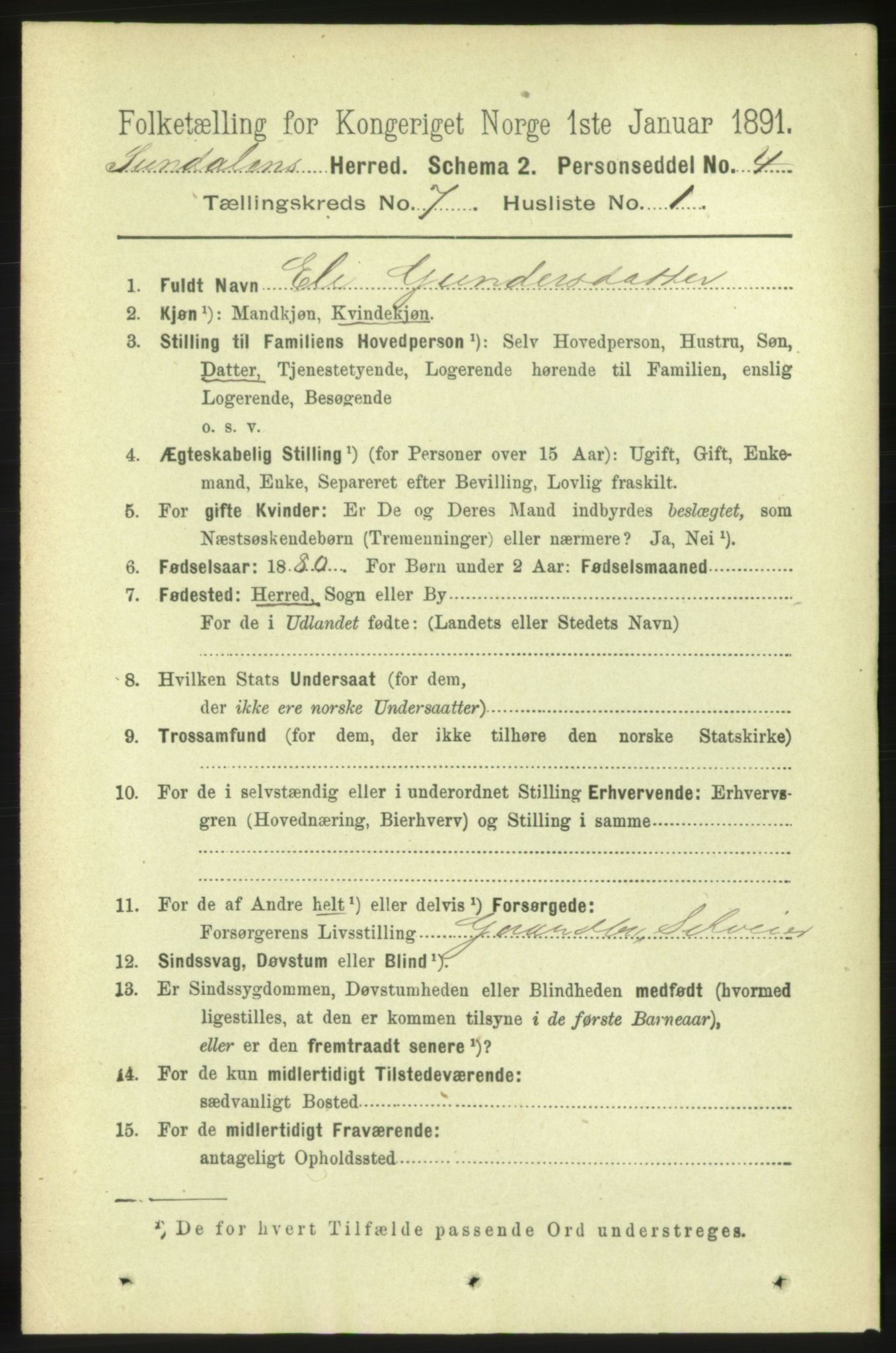 RA, 1891 census for 1563 Sunndal, 1891, p. 1797