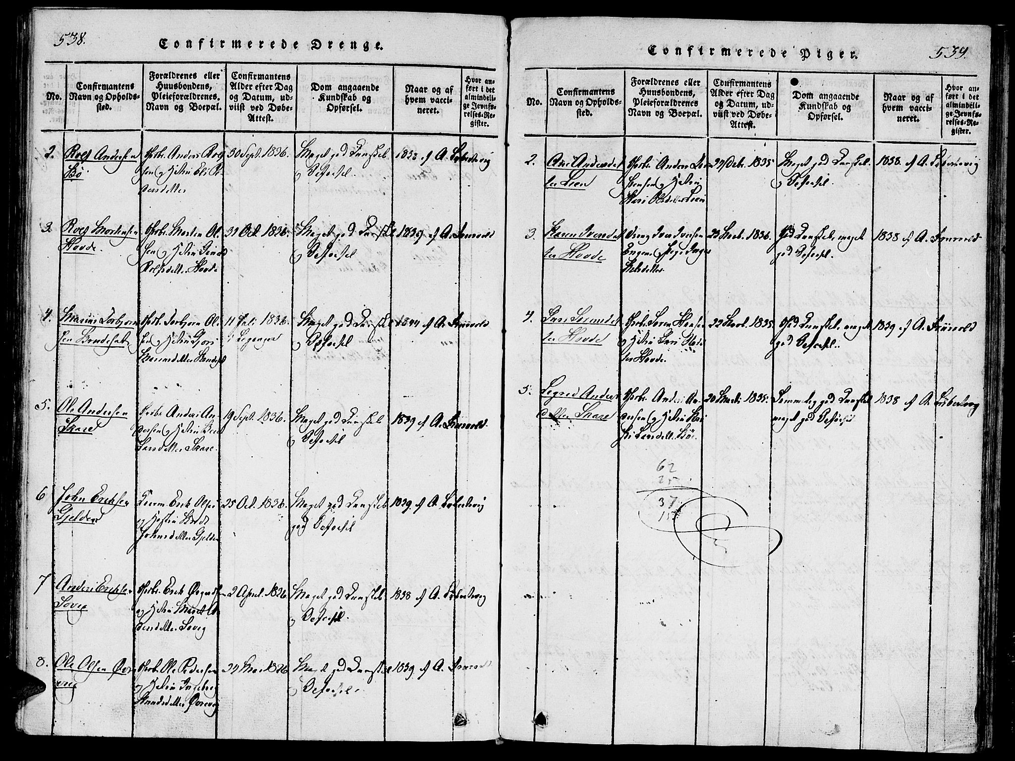 Ministerialprotokoller, klokkerbøker og fødselsregistre - Møre og Romsdal, SAT/A-1454/543/L0561: Parish register (official) no. 543A01, 1818-1853, p. 538-539