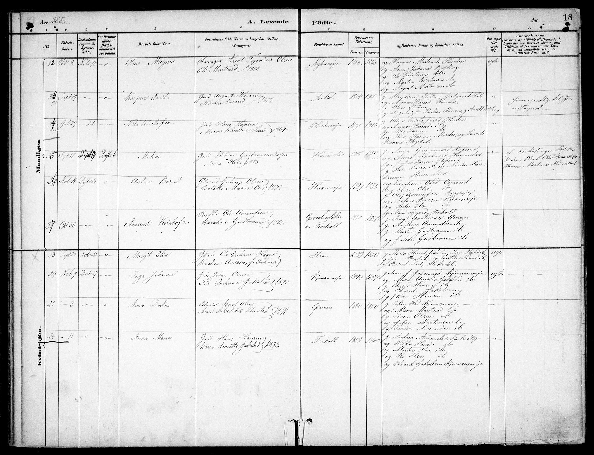 Nes prestekontor Kirkebøker, SAO/A-10410/F/Fc/L0002: Parish register (official) no. IIi 2, 1882-1916, p. 18