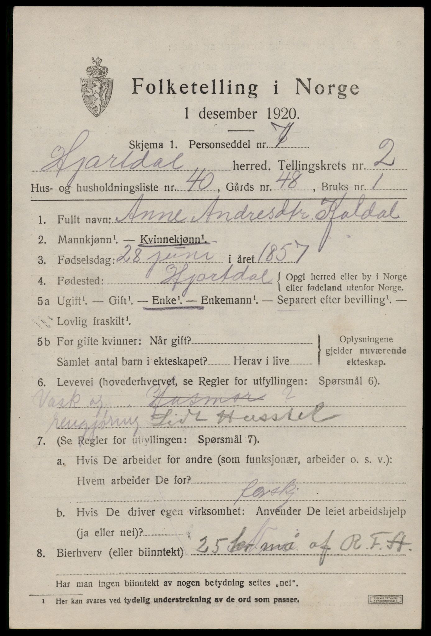 SAKO, 1920 census for Hjartdal, 1920, p. 2248