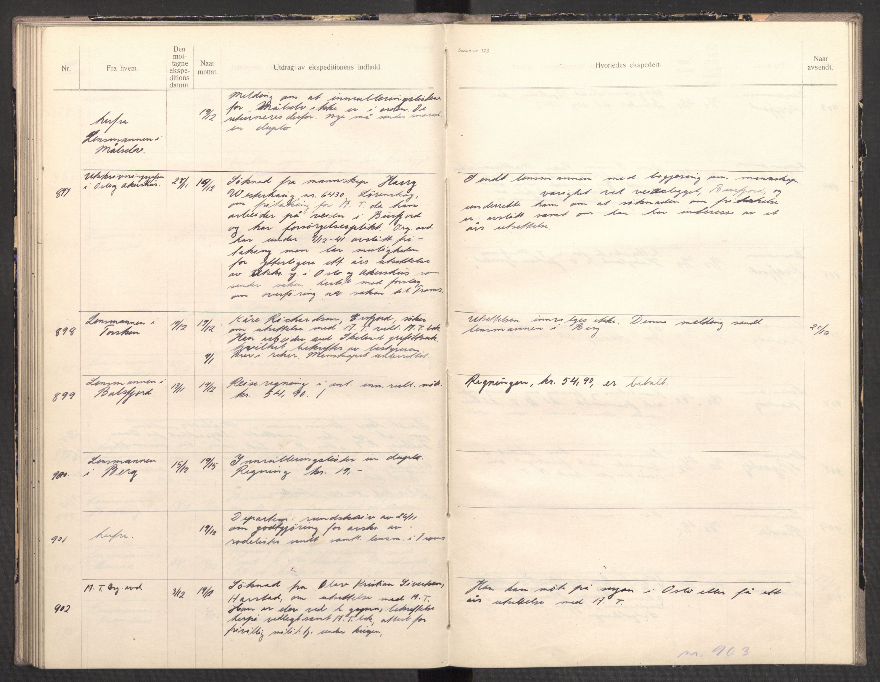 Norges arbeidstjeneste, AV/RA-S-5014/C/Ca/L0001: Journal for utskrivning Nordland og Troms, 1940-1942, p. 144