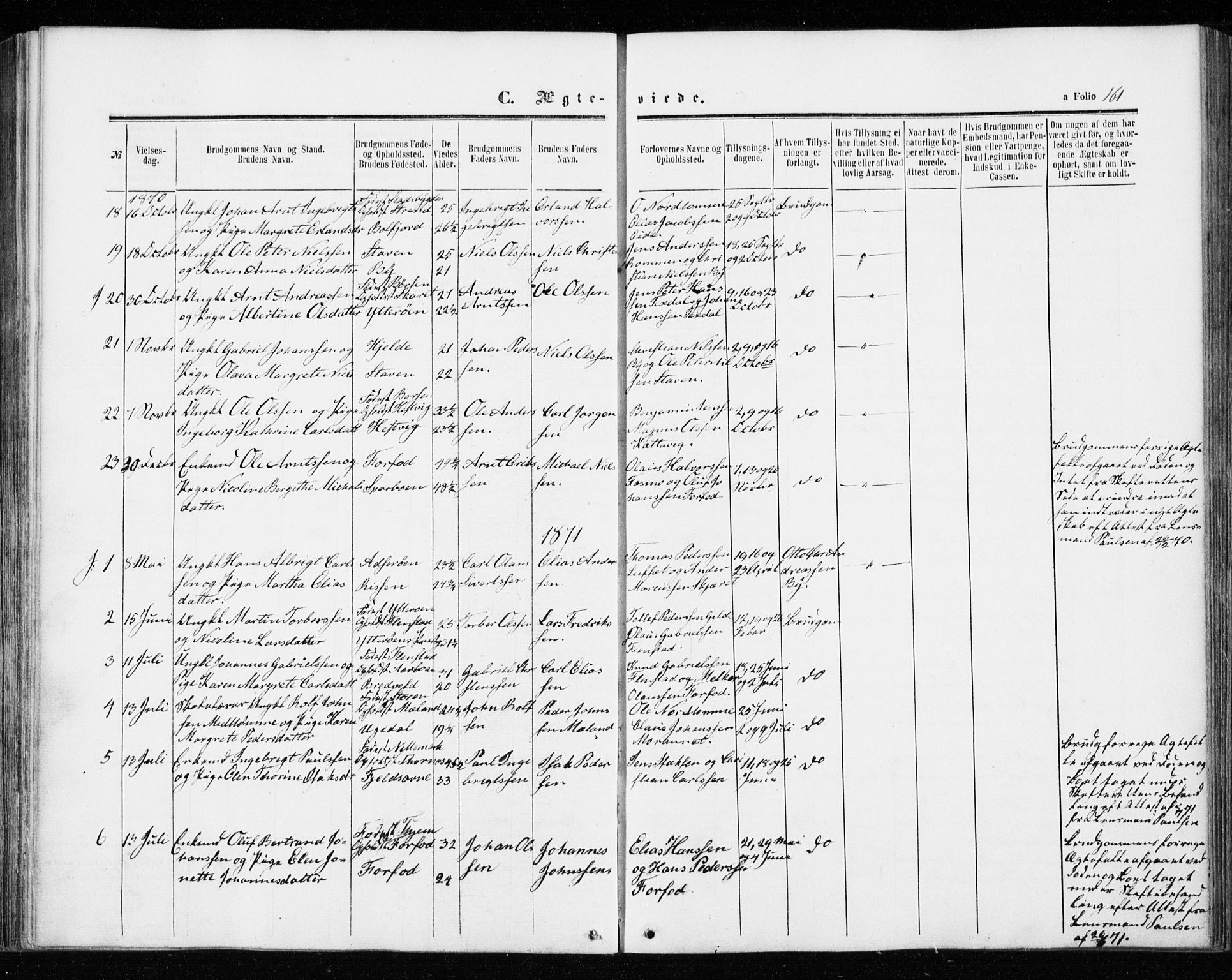 Ministerialprotokoller, klokkerbøker og fødselsregistre - Sør-Trøndelag, AV/SAT-A-1456/655/L0678: Parish register (official) no. 655A07, 1861-1873, p. 161