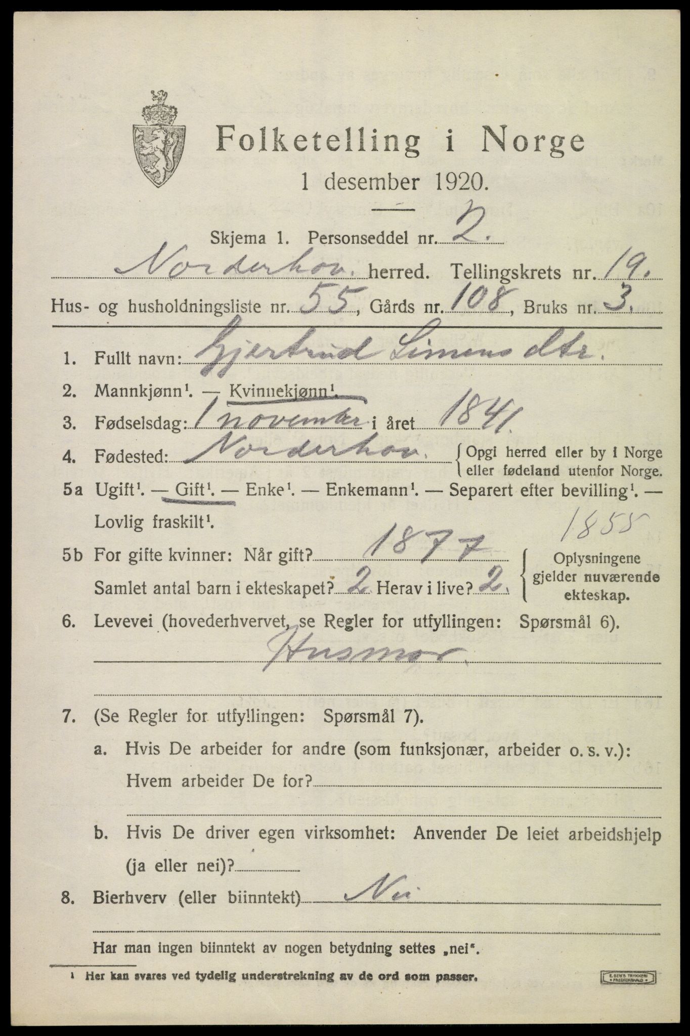 SAKO, 1920 census for Norderhov, 1920, p. 20960