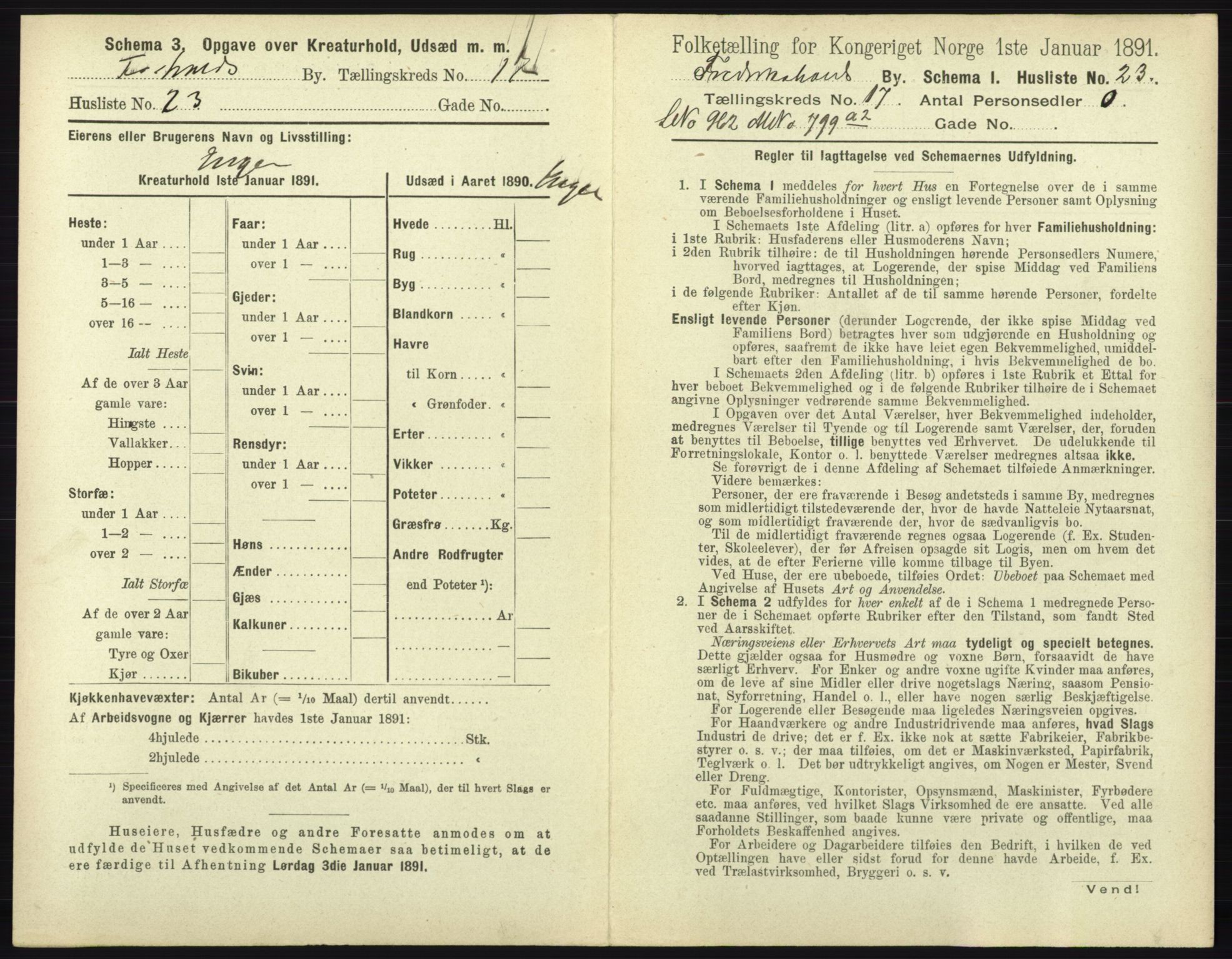 RA, 1891 census for 0101 Fredrikshald, 1891, p. 1576