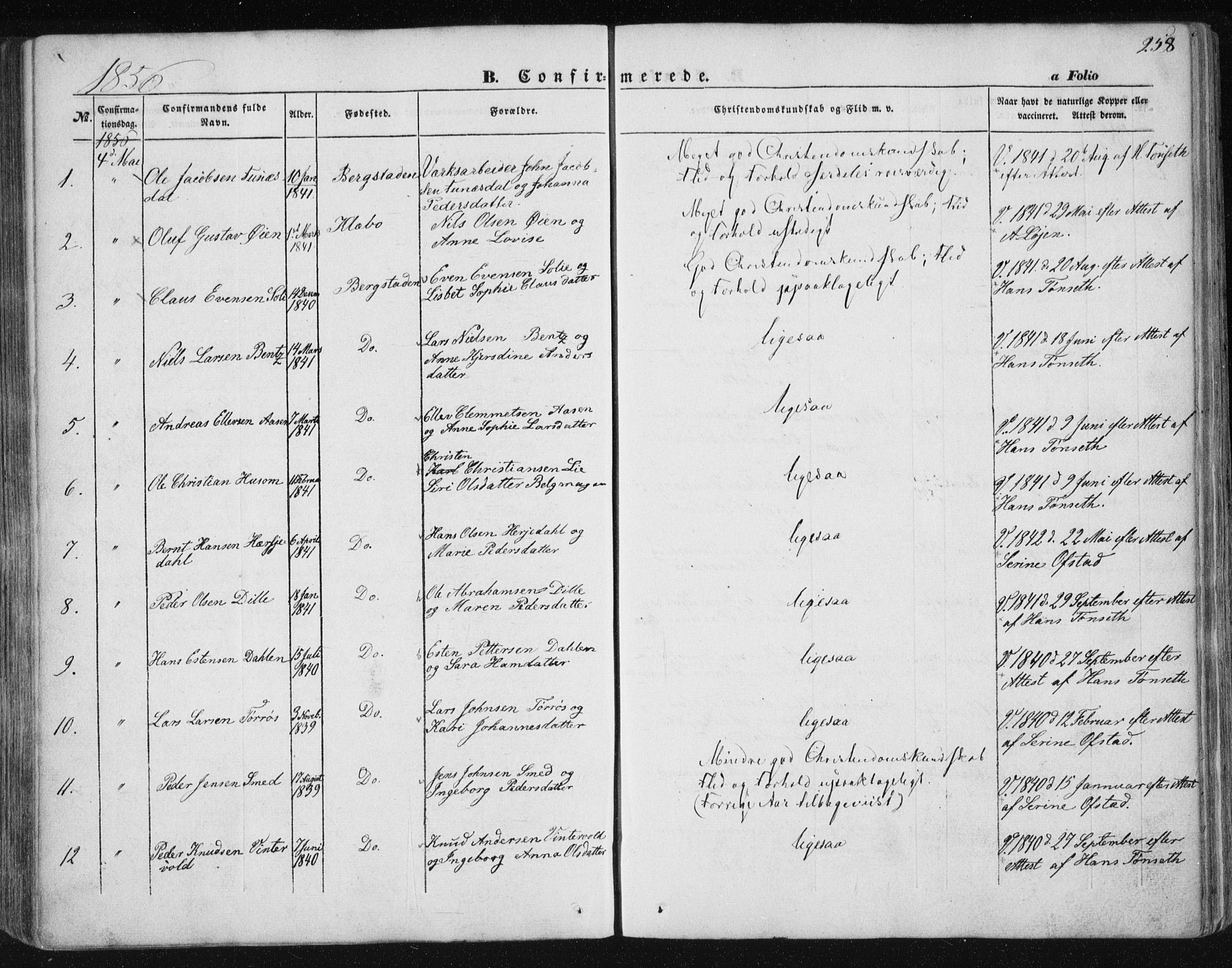 Ministerialprotokoller, klokkerbøker og fødselsregistre - Sør-Trøndelag, SAT/A-1456/681/L0931: Parish register (official) no. 681A09, 1845-1859, p. 258