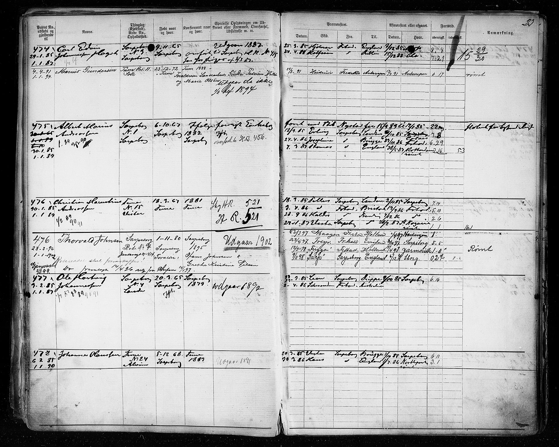 Sarpsborg mønstringskontor, AV/SAO-A-10569c/F/Fc/Fca/L0005: Annotasjonsrulle, 1881-1913, p. 26