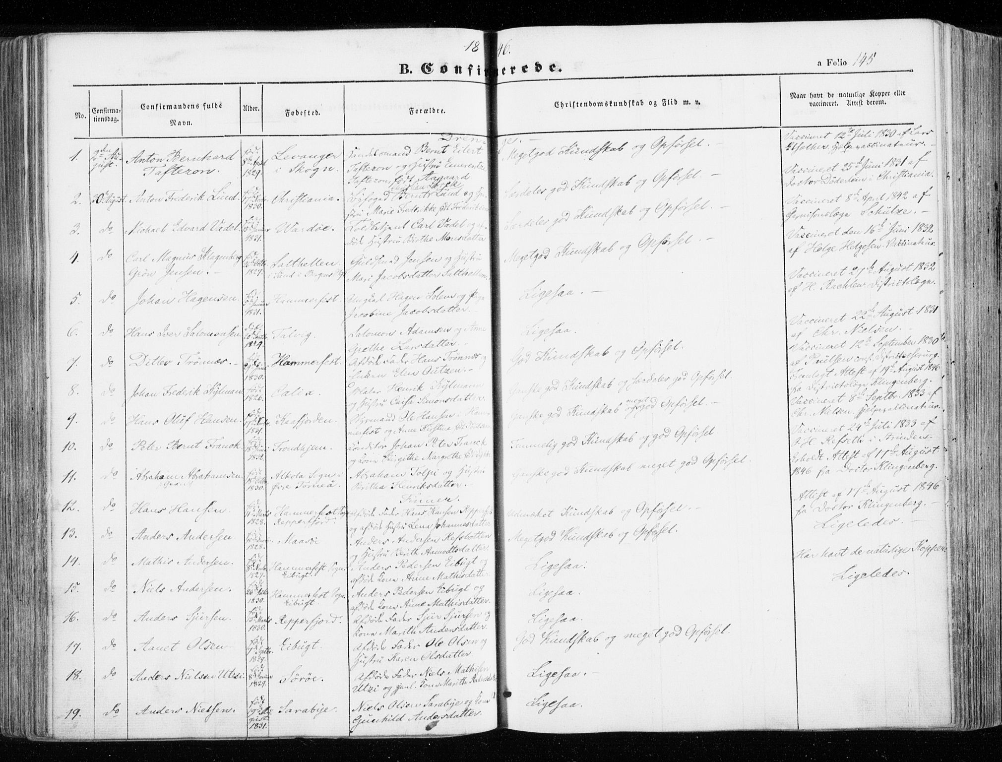 Hammerfest sokneprestkontor, SATØ/S-1347/H/Ha/L0004.kirke: Parish register (official) no. 4, 1843-1856, p. 145