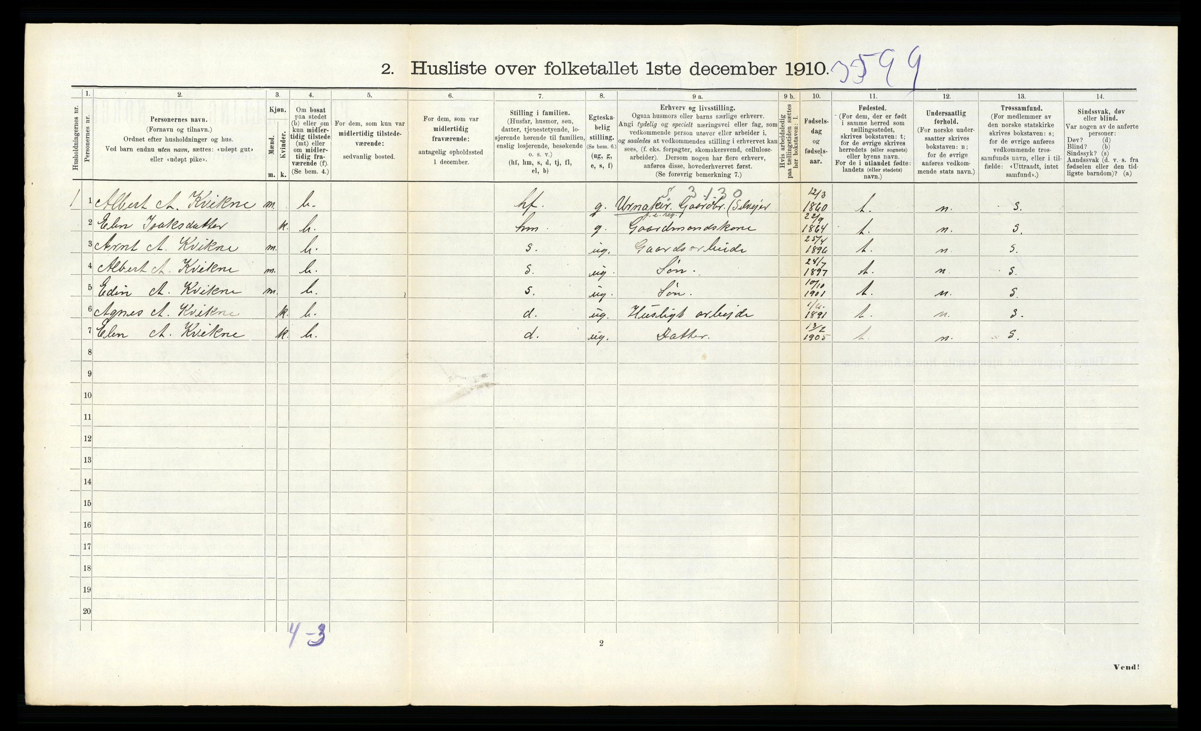 RA, 1910 census for Hemne, 1910, p. 1338