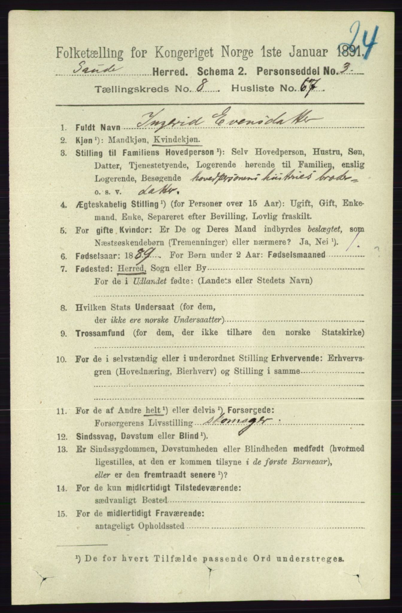 RA, 1891 census for 0822 Sauherad, 1891, p. 2648