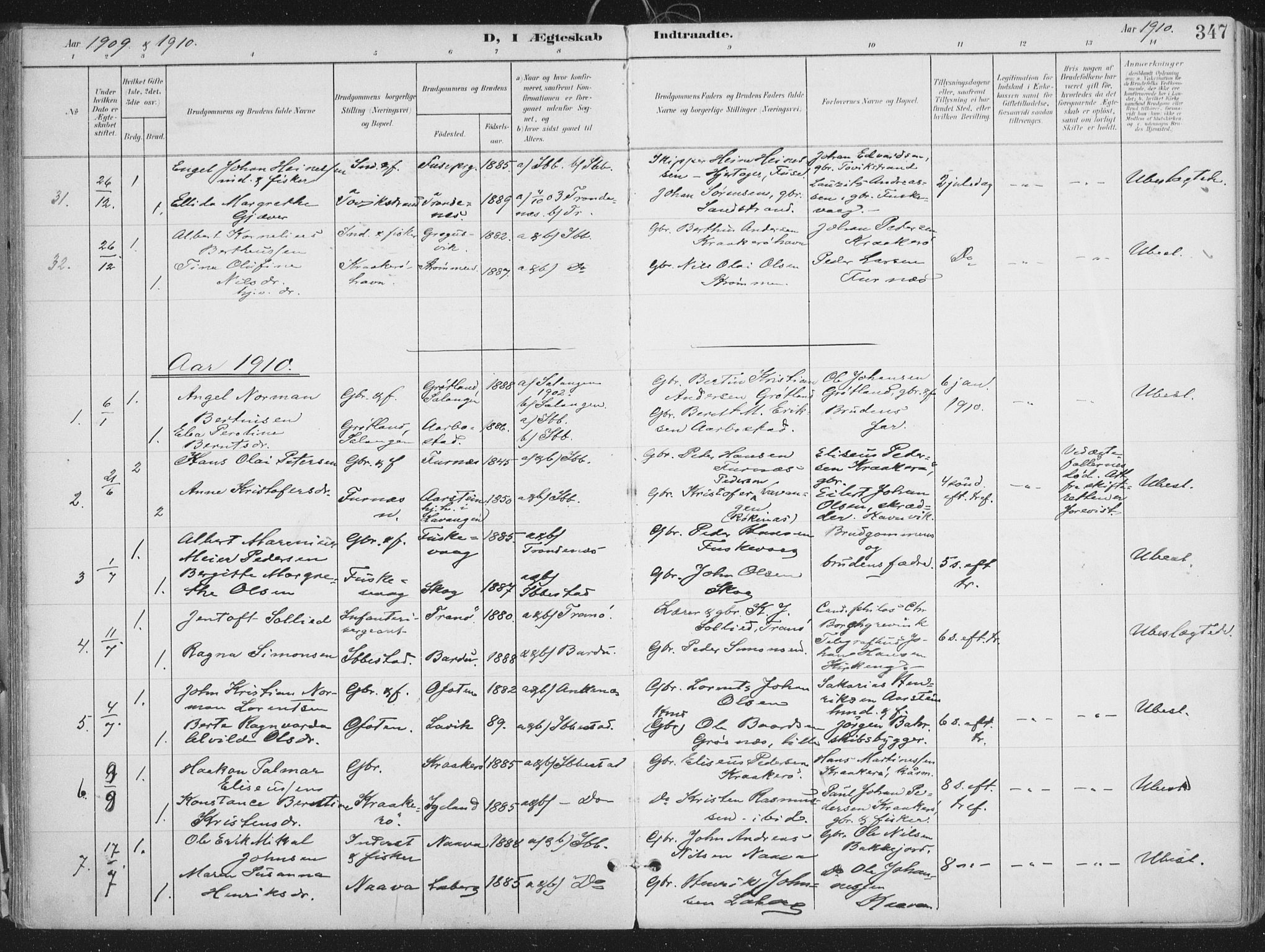 Ibestad sokneprestembete, SATØ/S-0077/H/Ha/Haa/L0017kirke: Parish register (official) no. 17, 1901-1914, p. 347