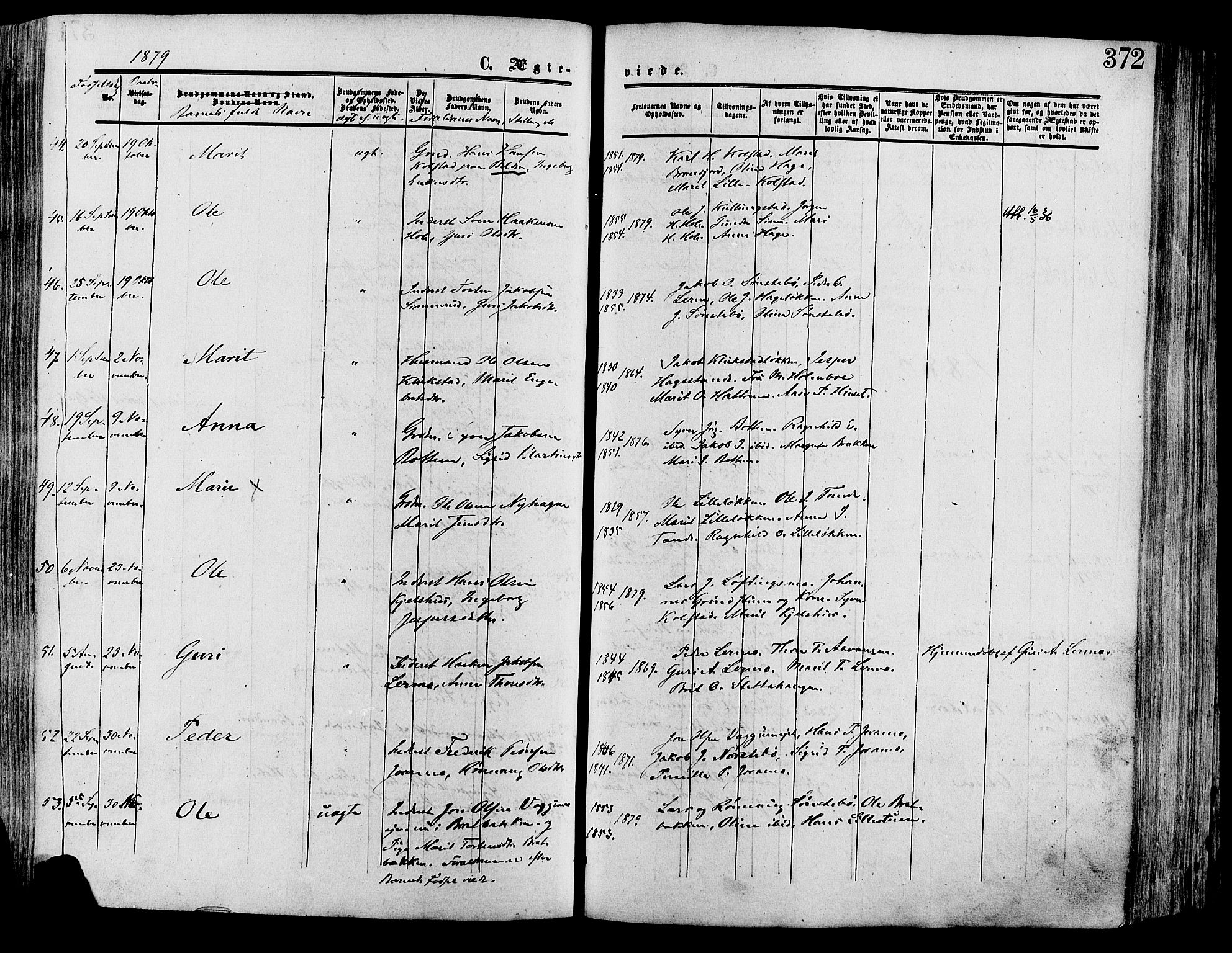 Lesja prestekontor, SAH/PREST-068/H/Ha/Haa/L0008: Parish register (official) no. 8, 1854-1880, p. 372