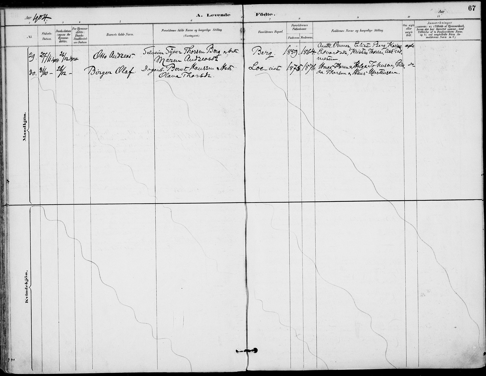 Haug kirkebøker, AV/SAKO-A-604/F/Fa/L0001: Parish register (official) no. 1, 1885-1917, p. 67