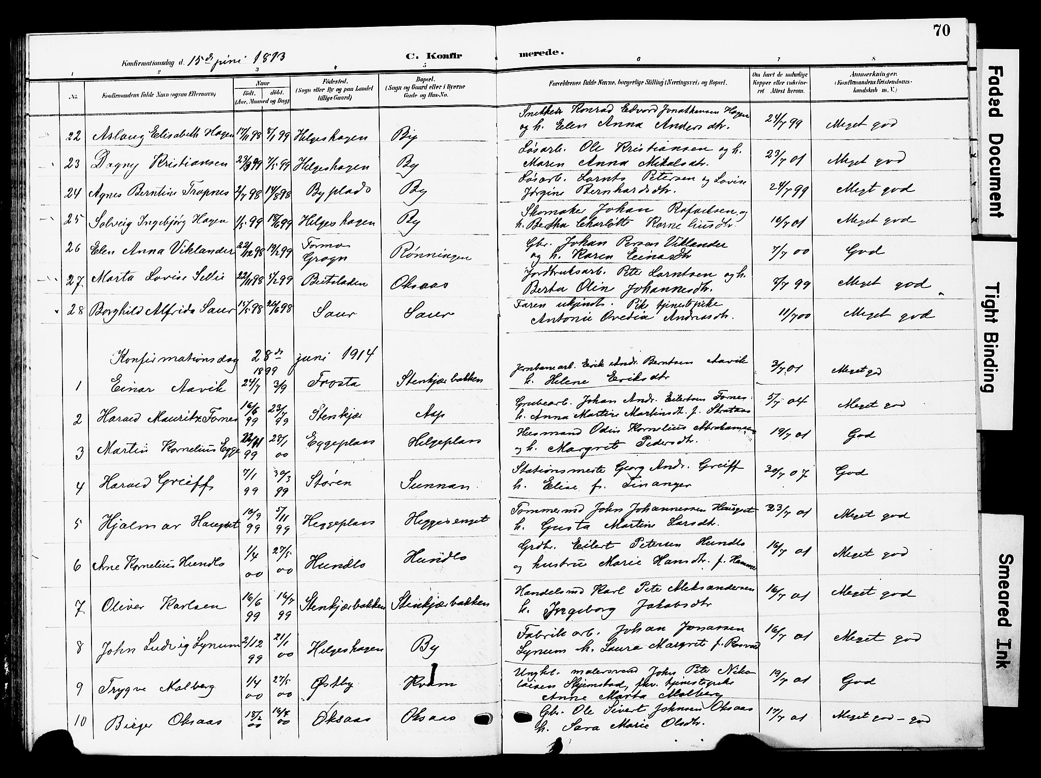 Ministerialprotokoller, klokkerbøker og fødselsregistre - Nord-Trøndelag, SAT/A-1458/740/L0381: Parish register (copy) no. 740C02, 1903-1914, p. 70