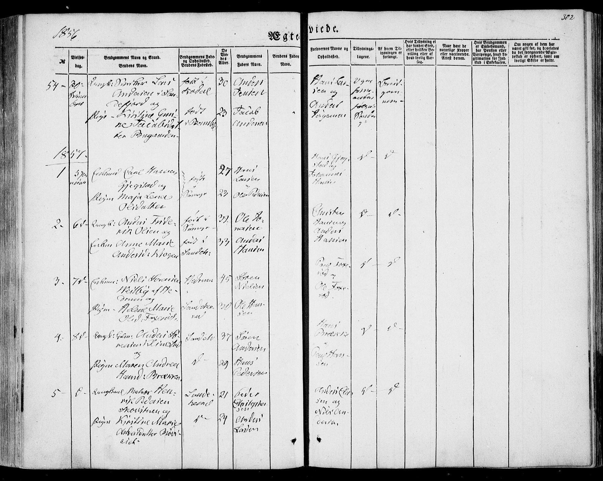 Sandar kirkebøker, SAKO/A-243/F/Fa/L0007: Parish register (official) no. 7, 1855-1861, p. 302