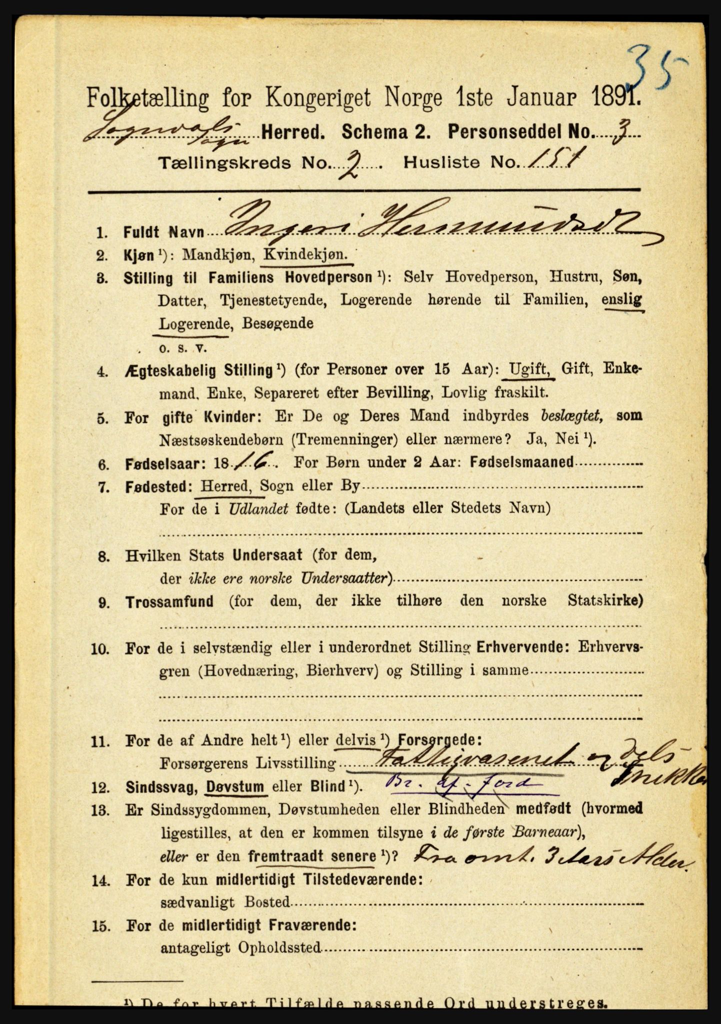 RA, 1891 census for 1420 Sogndal, 1891, p. 1416