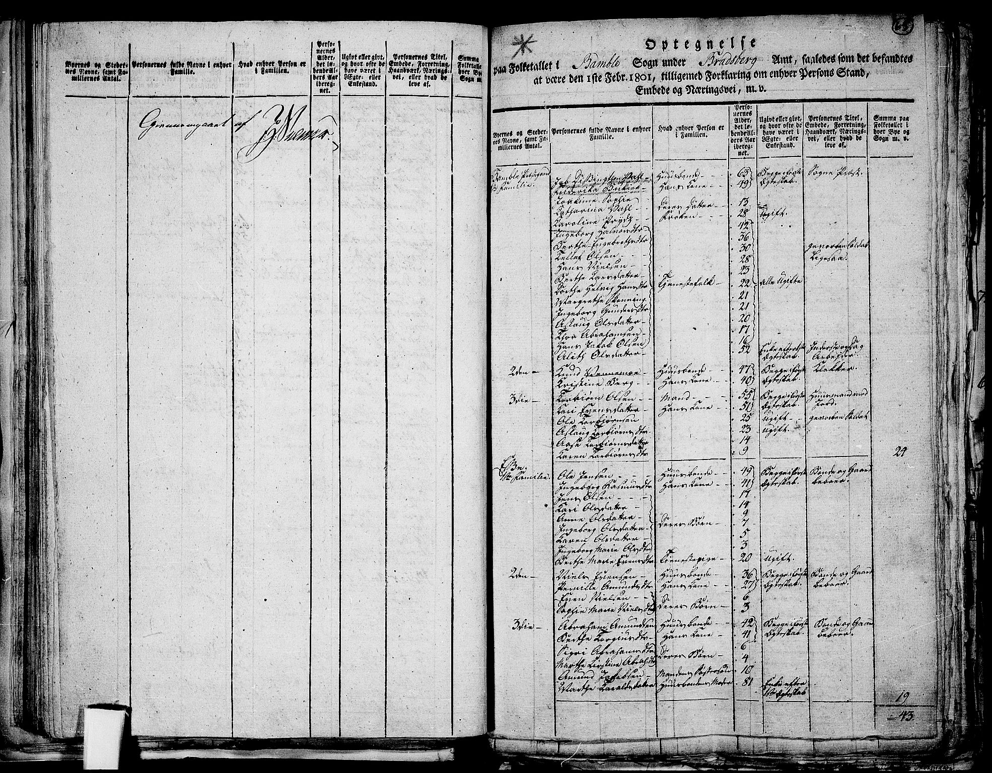 RA, 1801 census for 0814P Bamble, 1801, p. 64b-65a