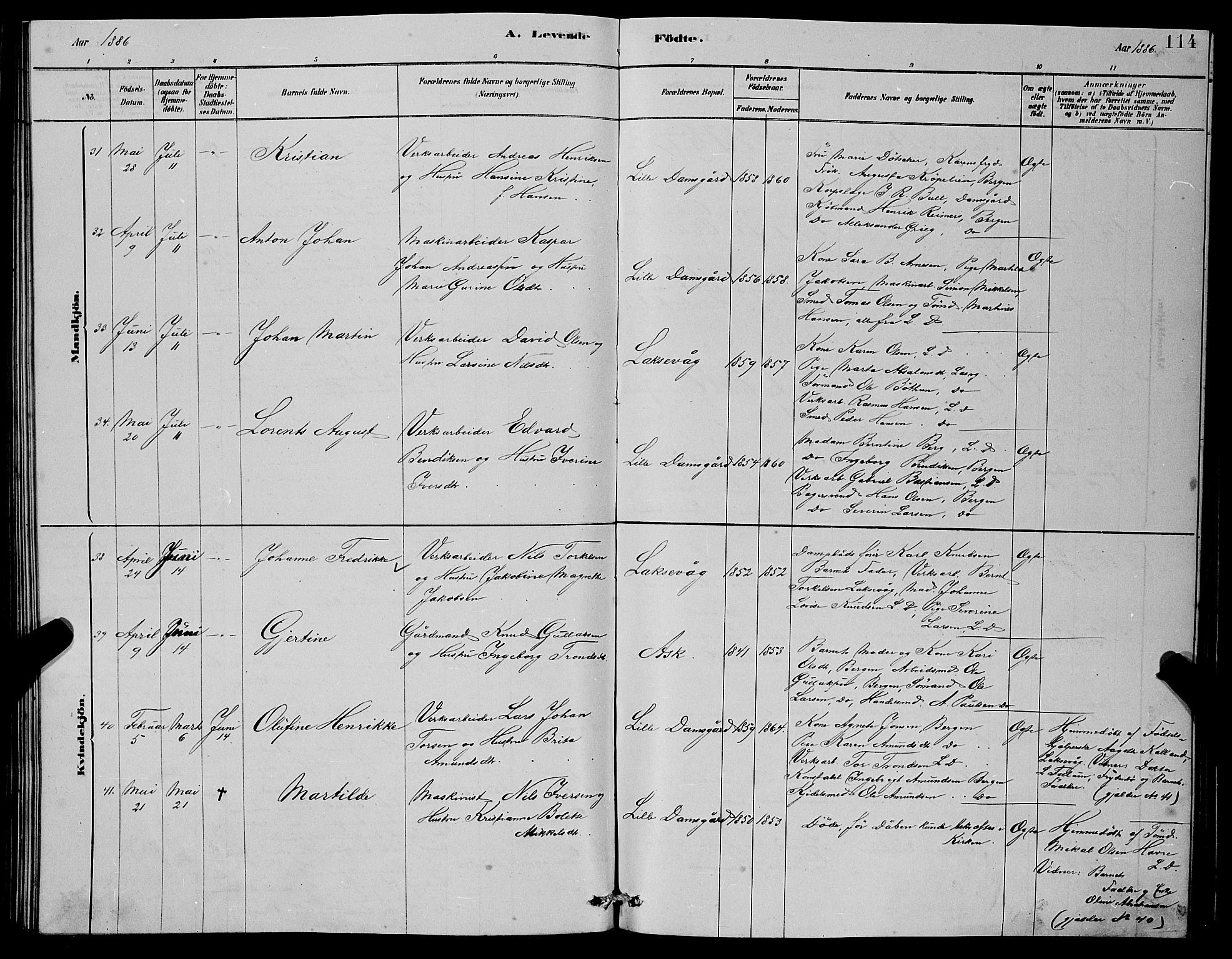 Laksevåg Sokneprestembete, AV/SAB-A-76501/H/Ha/Hab/Haba/L0002: Parish register (copy) no. A 2, 1877-1887, p. 114