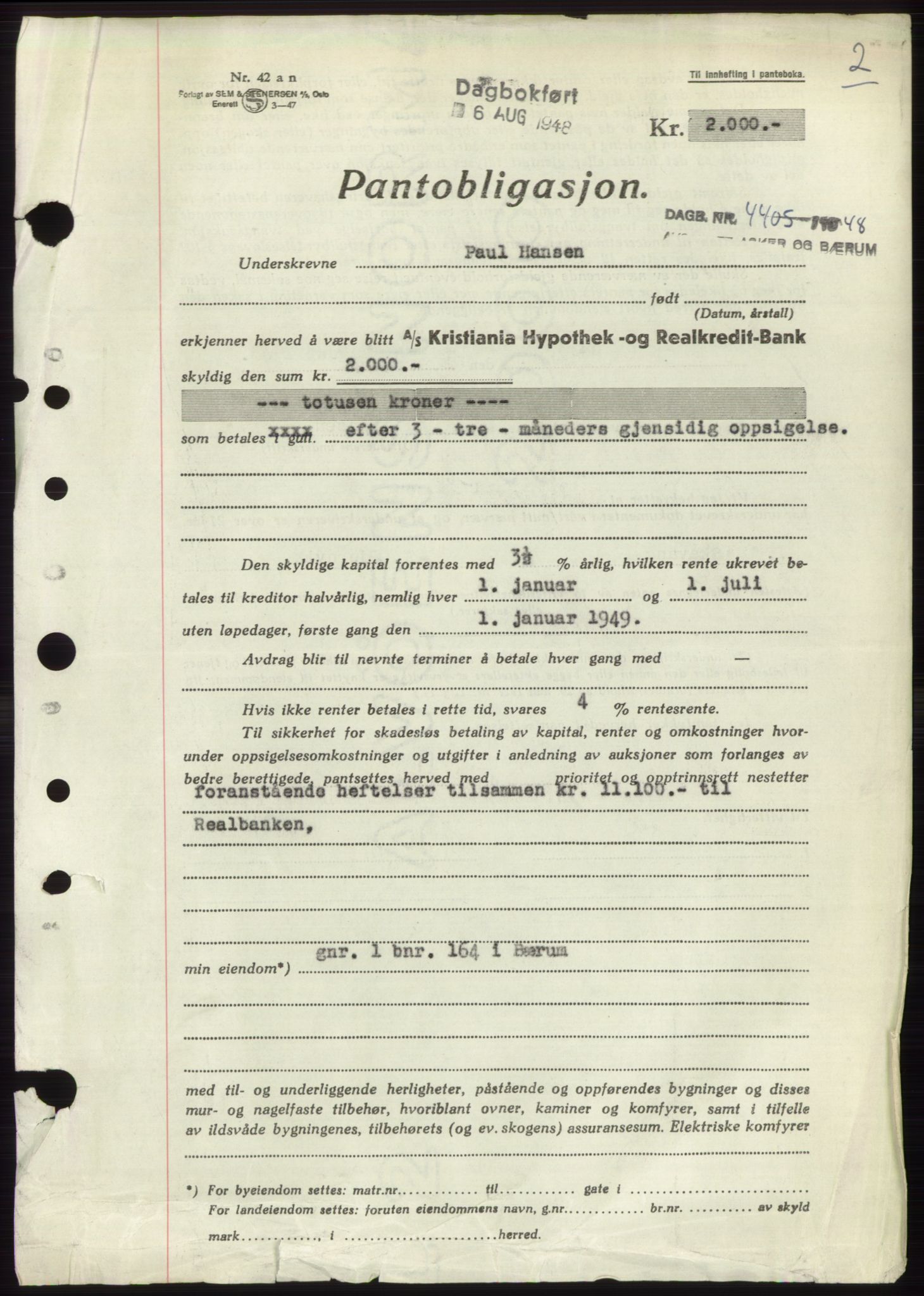 Asker og Bærum sorenskriveri, AV/SAO-A-10379a/G/Gb/Gbb/L0003: Mortgage book no. B88, 1948-1948, Diary no: : 4405/1948