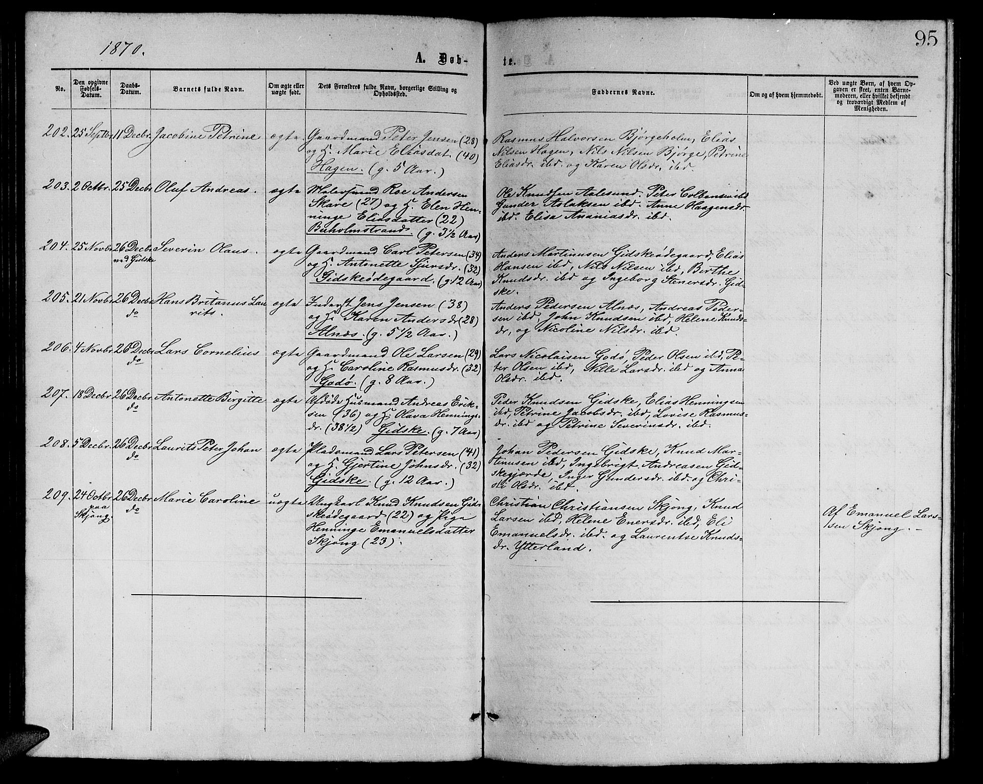 Ministerialprotokoller, klokkerbøker og fødselsregistre - Møre og Romsdal, AV/SAT-A-1454/528/L0428: Parish register (copy) no. 528C09, 1864-1880, p. 95