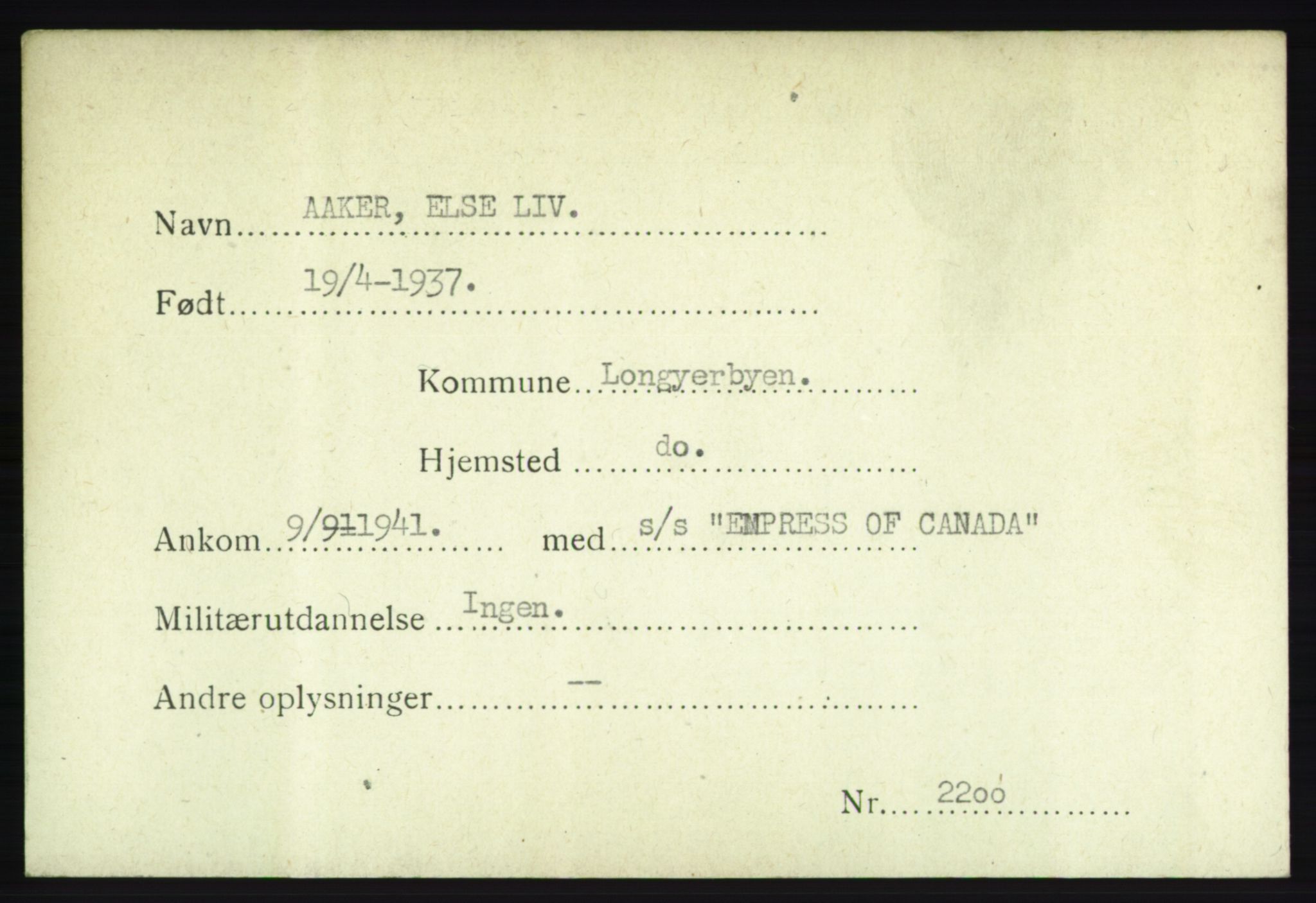 Forsvarets Overkommando. 2. kontor. Arkiv 8.1. Mottakersentralen FDE og FO.II, AV/RA-RAFA-6952/P/Pa/L0001: AA/Å - Andvig , 1940-1945, p. 19