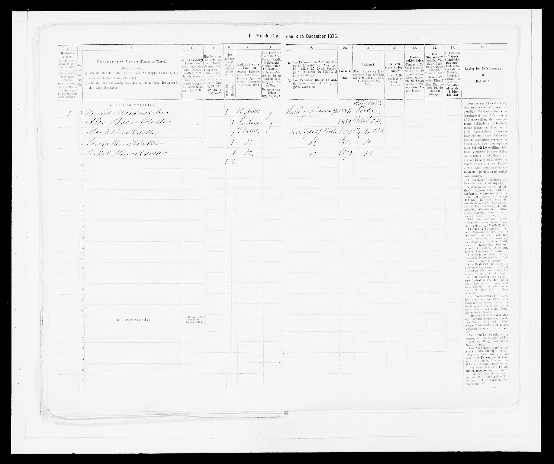 SAB, 1875 census for 1430P Indre Holmedal, 1875, p. 421