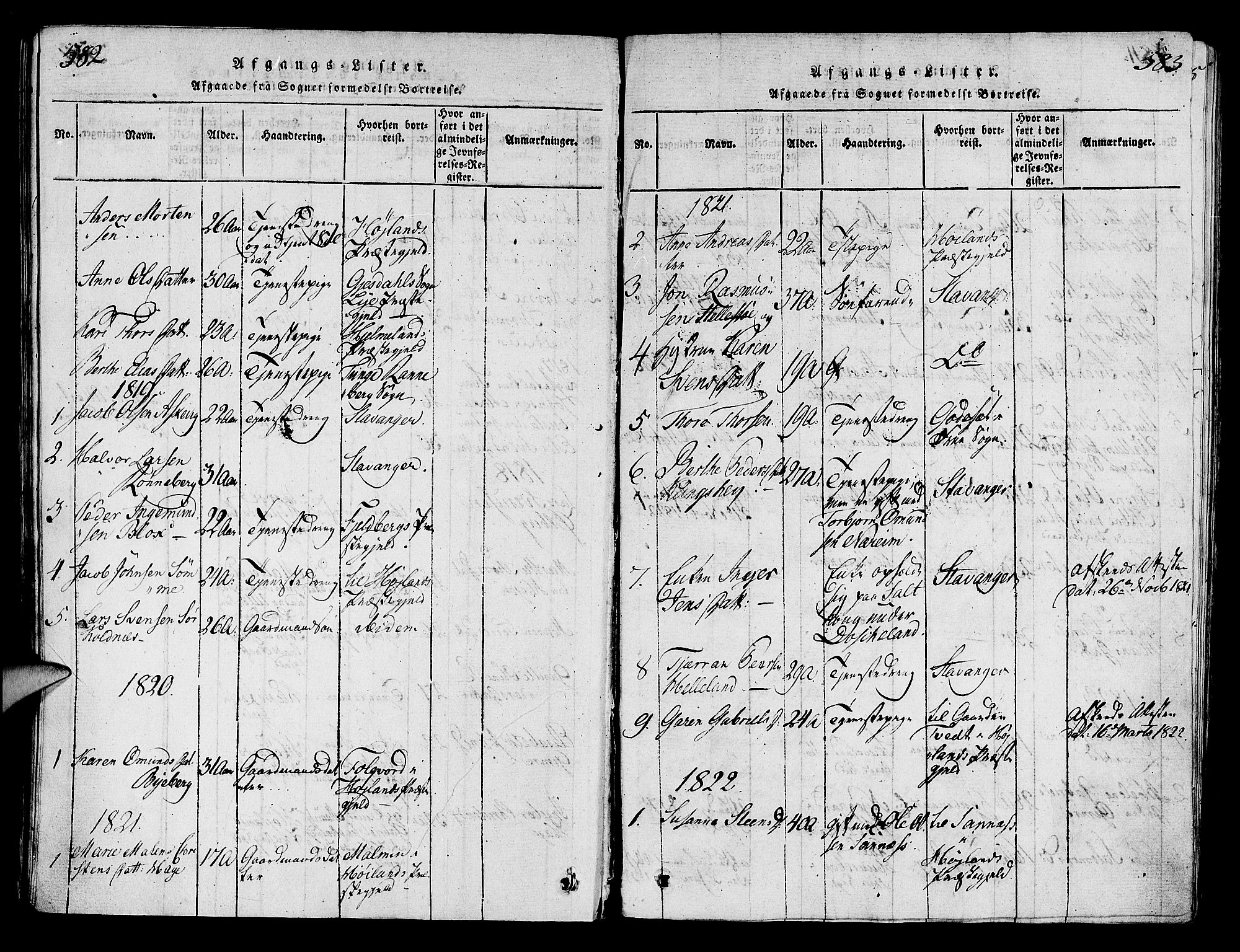 Håland sokneprestkontor, SAST/A-101802/001/30BA/L0004: Parish register (official) no. A 4, 1815-1829, p. 582-583