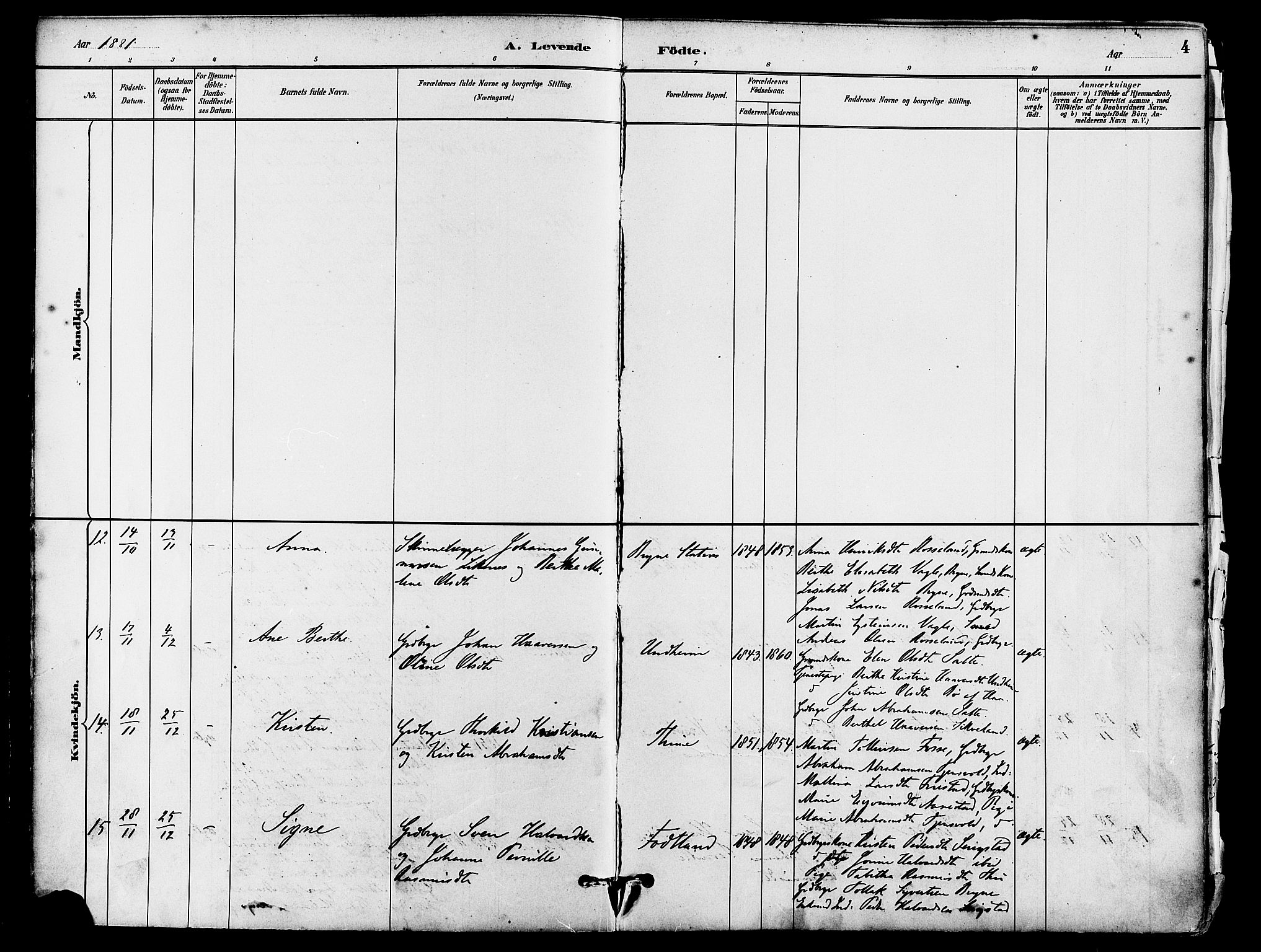 Lye sokneprestkontor, AV/SAST-A-101794/001/30BA/L0009: Parish register (official) no. A 8, 1881-1892, p. 4