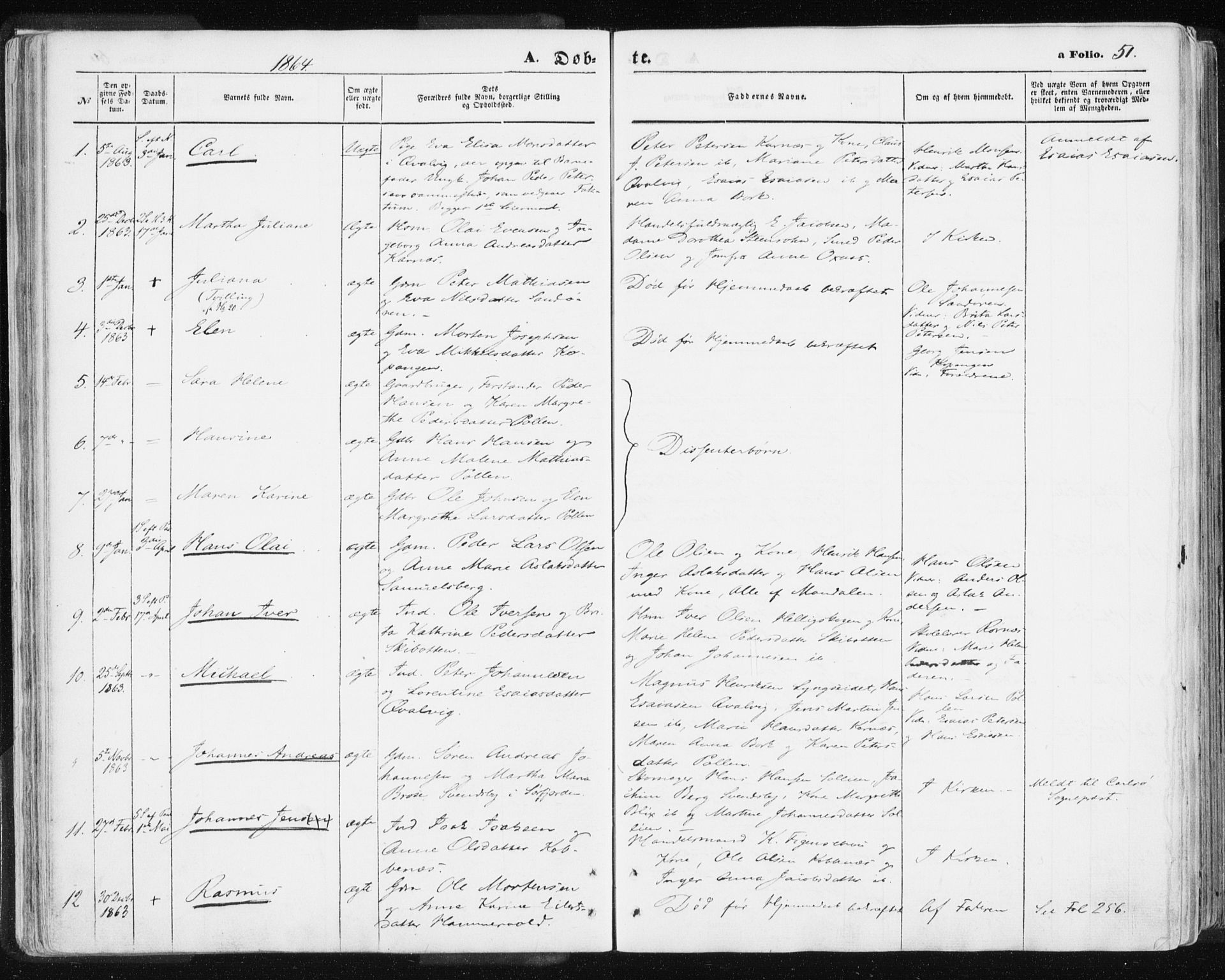 Lyngen sokneprestembete, SATØ/S-1289/H/He/Hea/L0005kirke: Parish register (official) no. 5, 1859-1869, p. 51