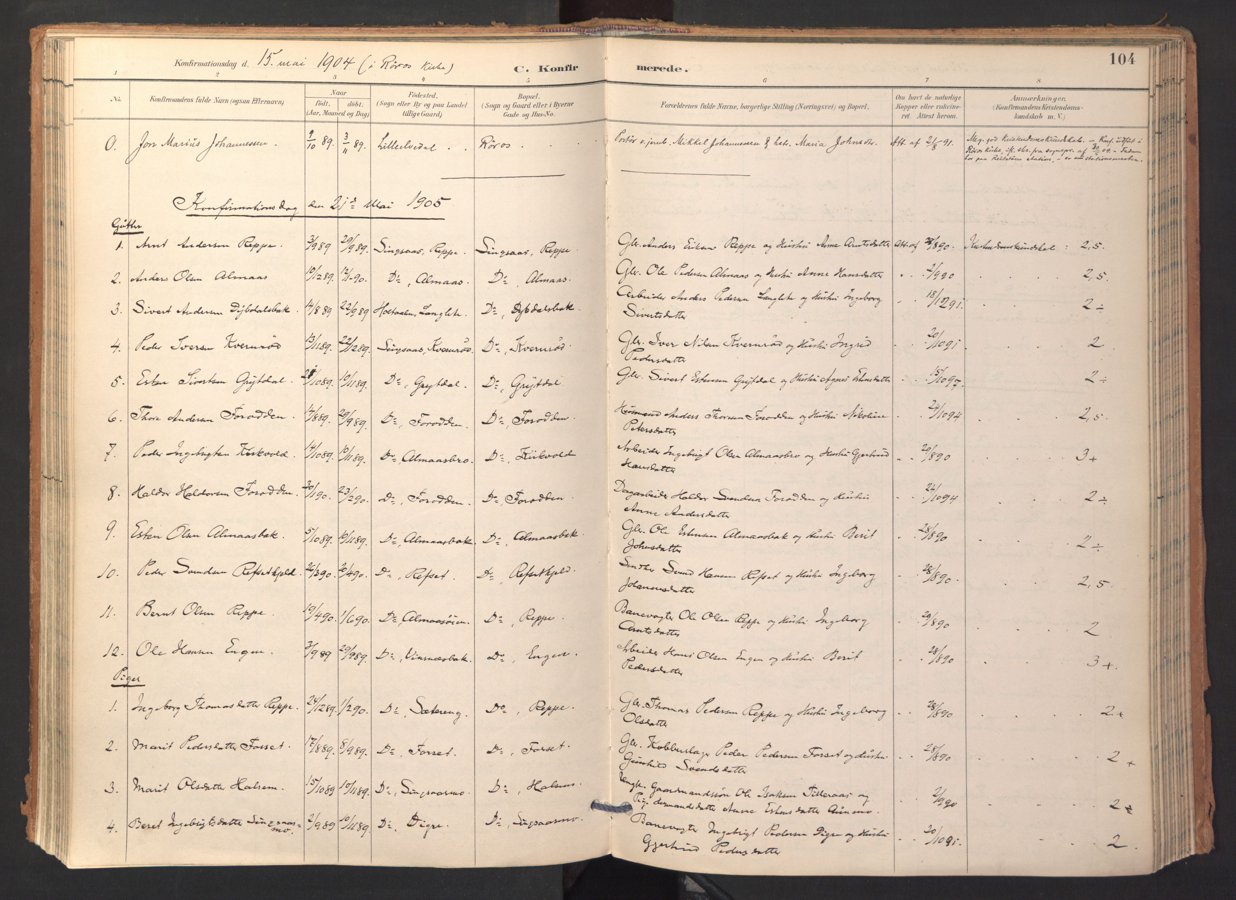 Ministerialprotokoller, klokkerbøker og fødselsregistre - Sør-Trøndelag, SAT/A-1456/688/L1025: Parish register (official) no. 688A02, 1891-1909, p. 104