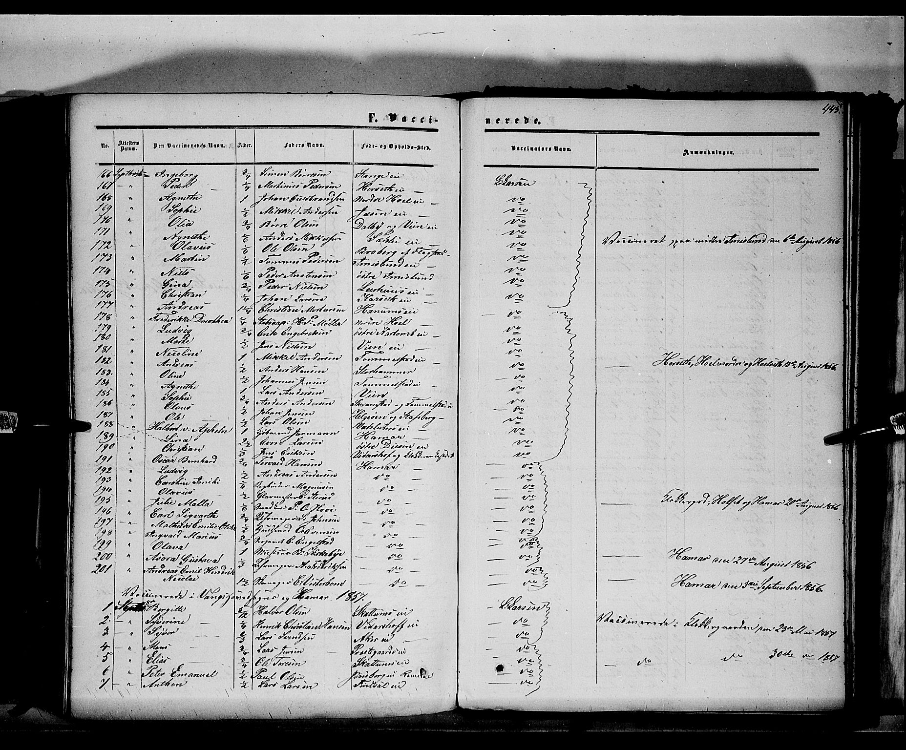Vang prestekontor, Hedmark, SAH/PREST-008/H/Ha/Haa/L0012: Parish register (official) no. 12, 1855-1870, p. 445