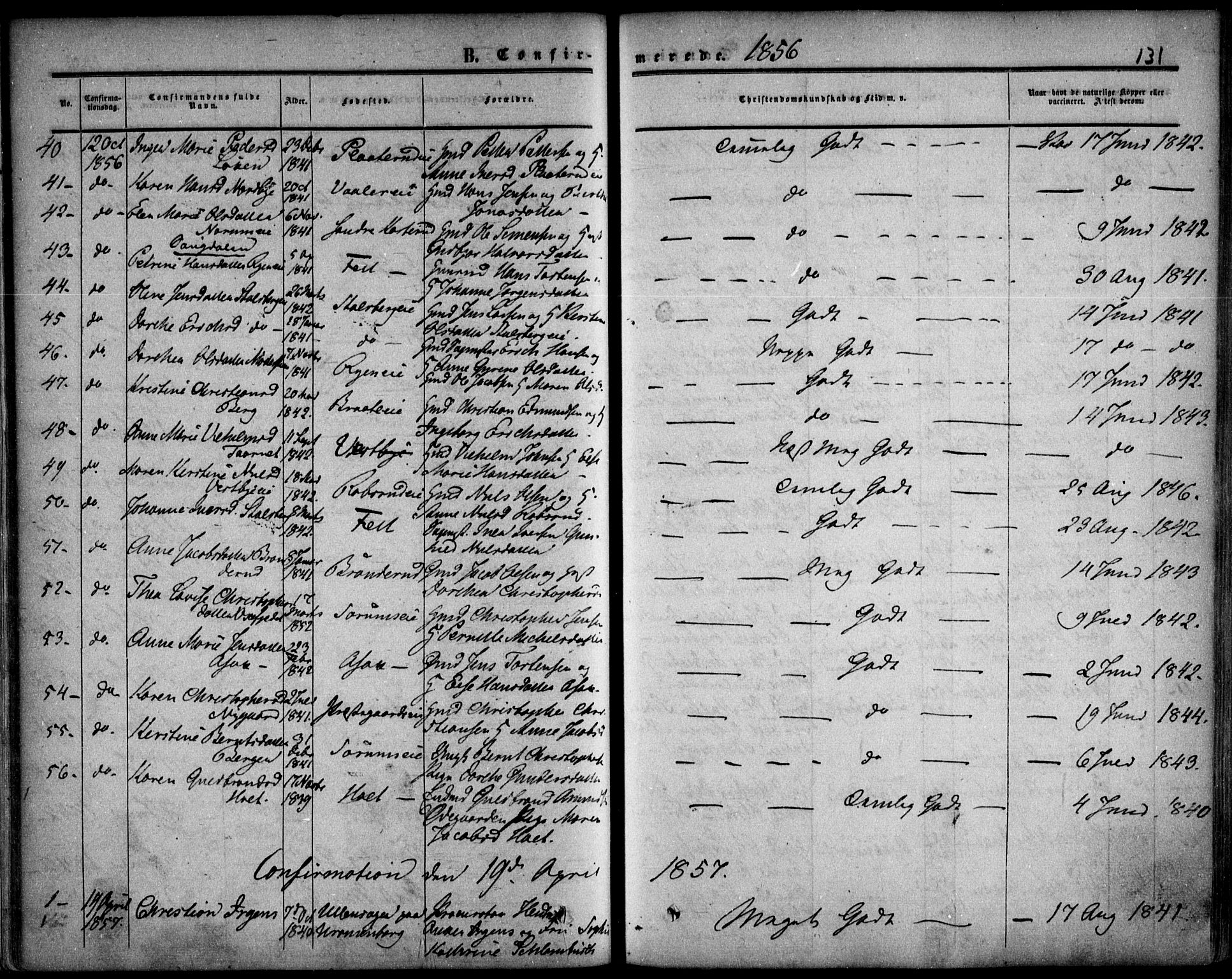 Skedsmo prestekontor Kirkebøker, SAO/A-10033a/F/Fa/L0010: Parish register (official) no. I 10, 1854-1865, p. 131
