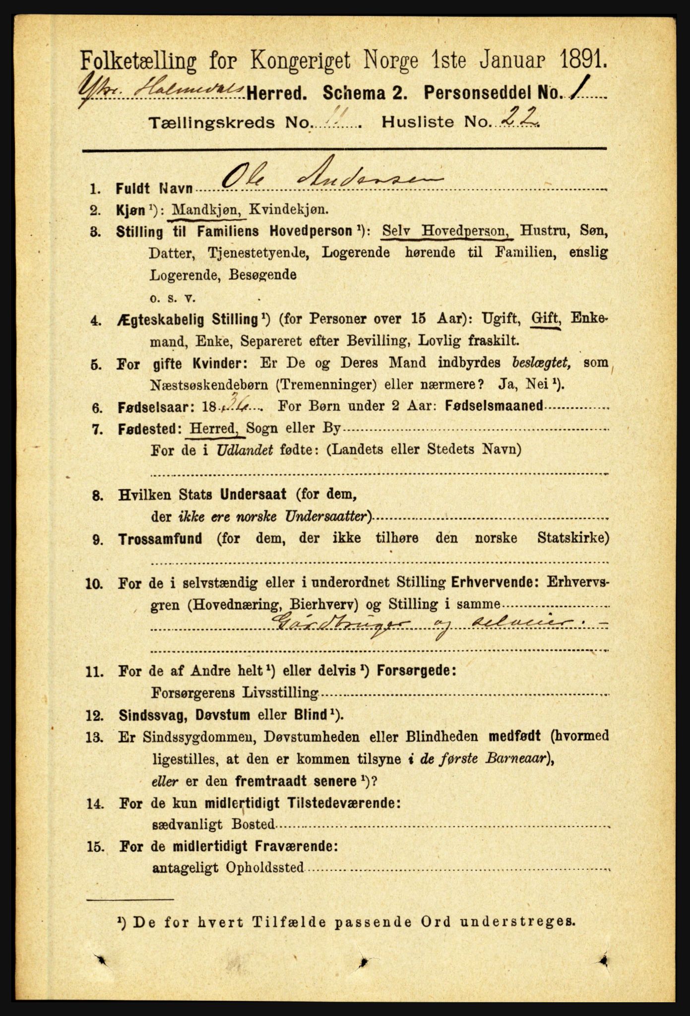 RA, 1891 census for 1429 Ytre Holmedal, 1891, p. 2921