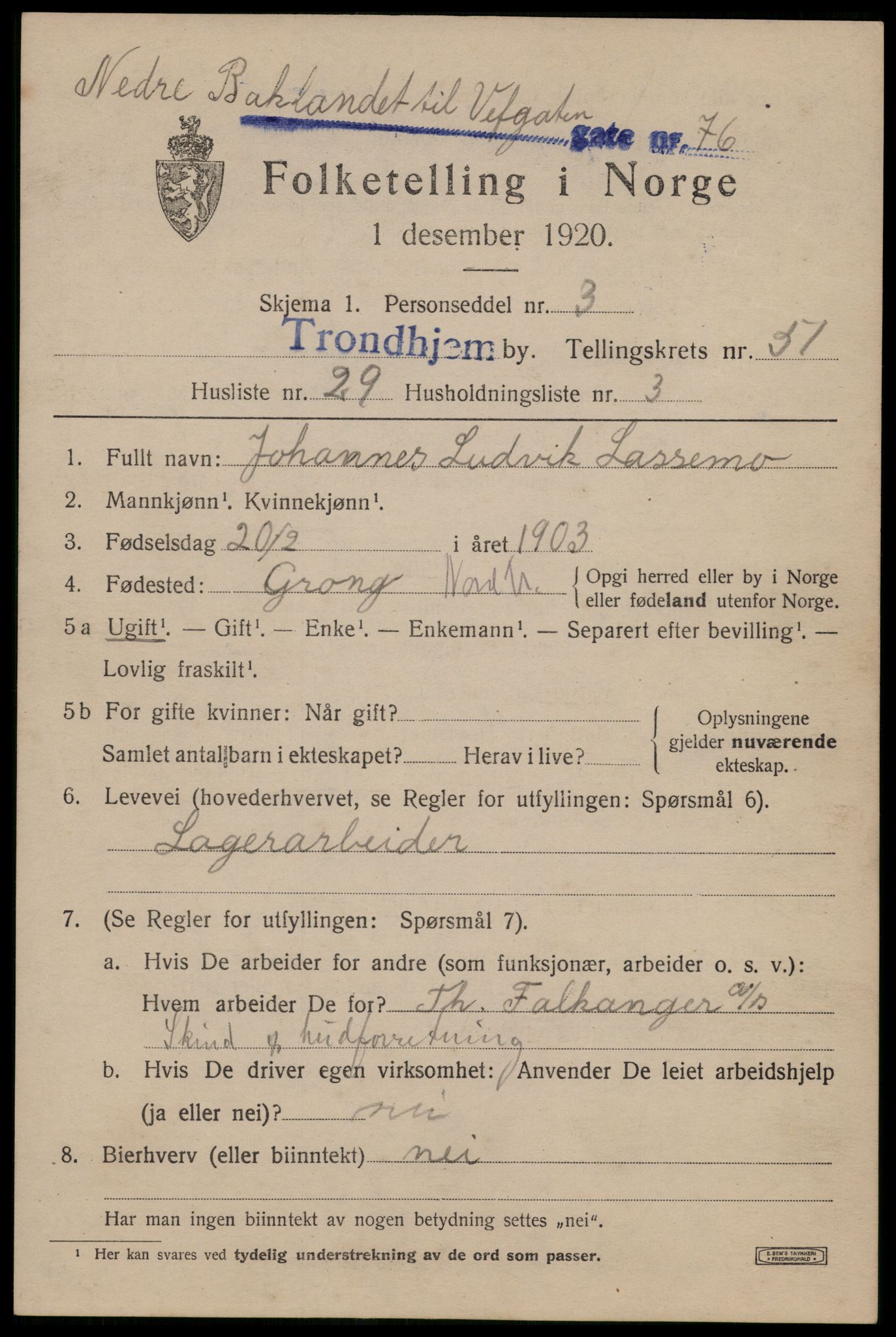 SAT, 1920 census for Trondheim, 1920, p. 105842