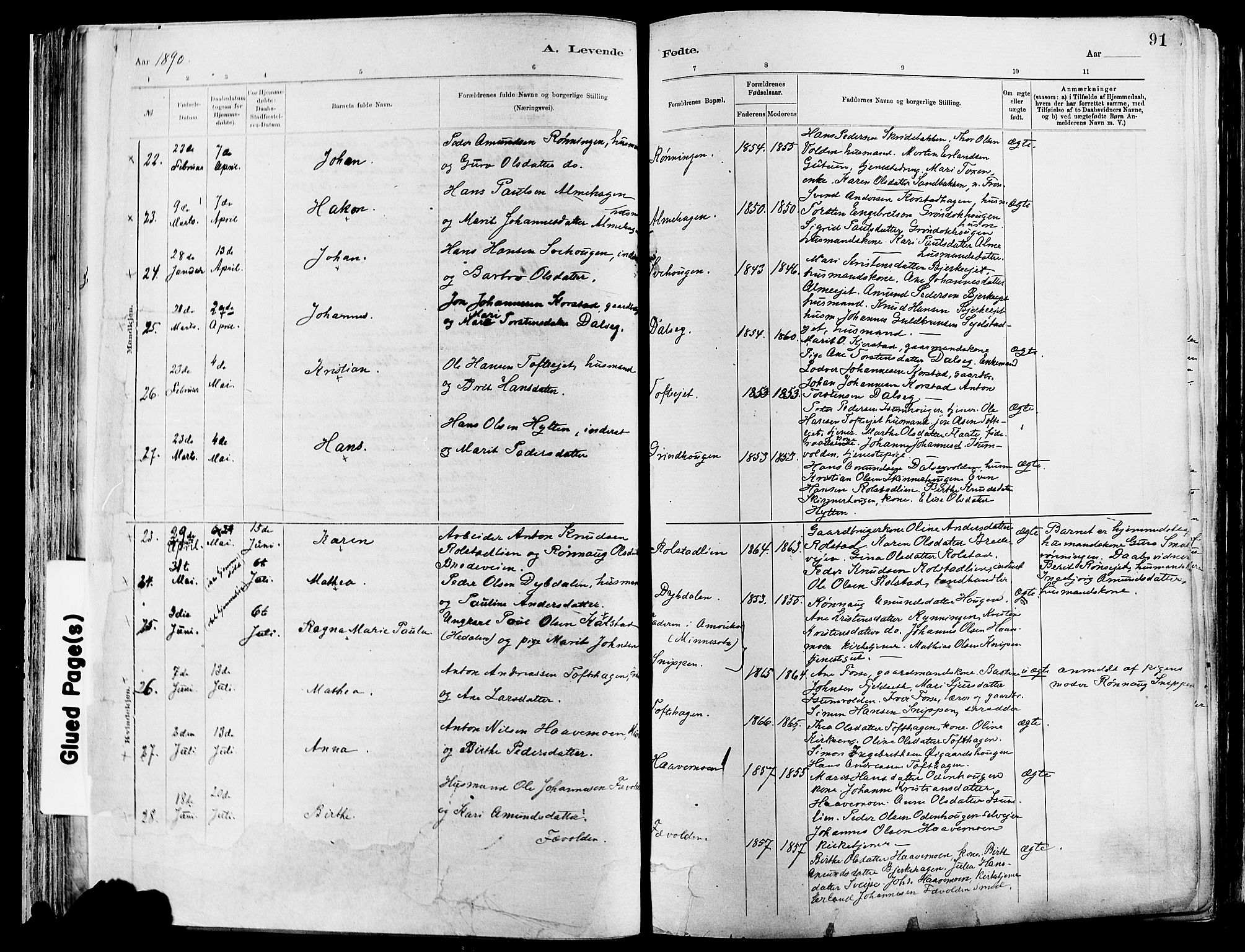 Sør-Fron prestekontor, AV/SAH-PREST-010/H/Ha/Haa/L0003: Parish register (official) no. 3, 1881-1897, p. 91