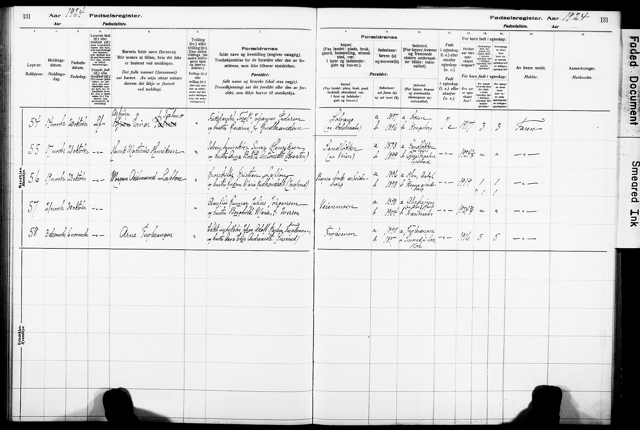 Norderhov kirkebøker, AV/SAKO-A-237/J/Ja/L0001: Birth register no. 1, 1916-1930, p. 131