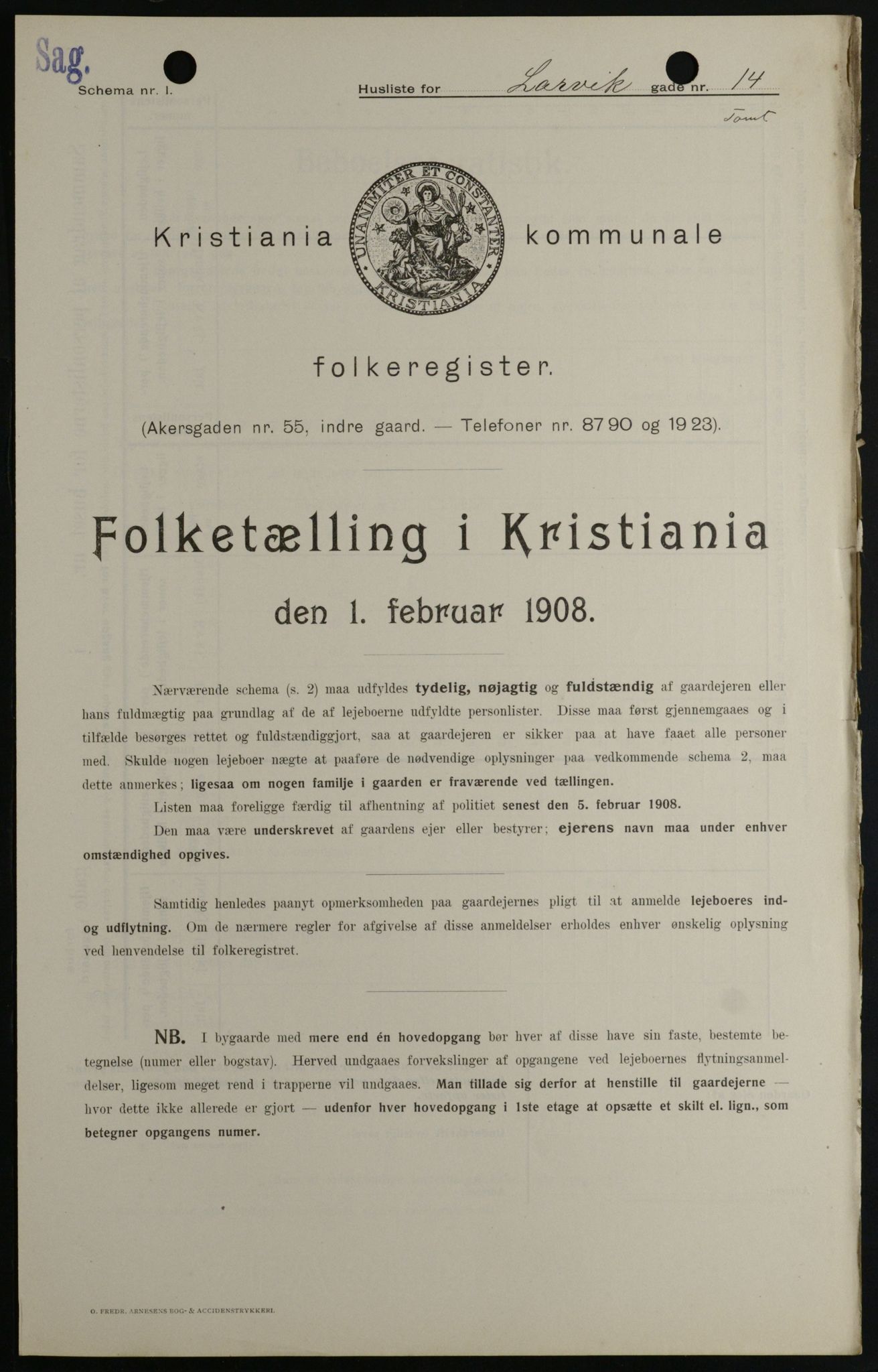 OBA, Municipal Census 1908 for Kristiania, 1908, p. 51318