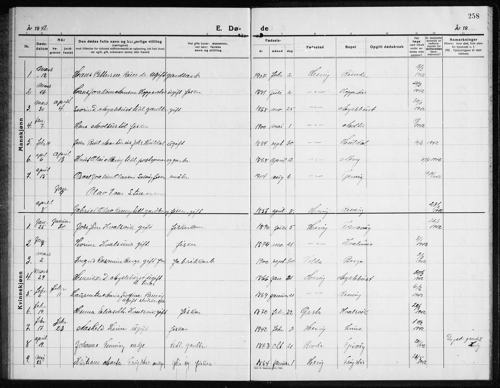 Ministerialprotokoller, klokkerbøker og fødselsregistre - Møre og Romsdal, AV/SAT-A-1454/507/L0085: Parish register (copy) no. 507C08, 1933-1944, p. 258