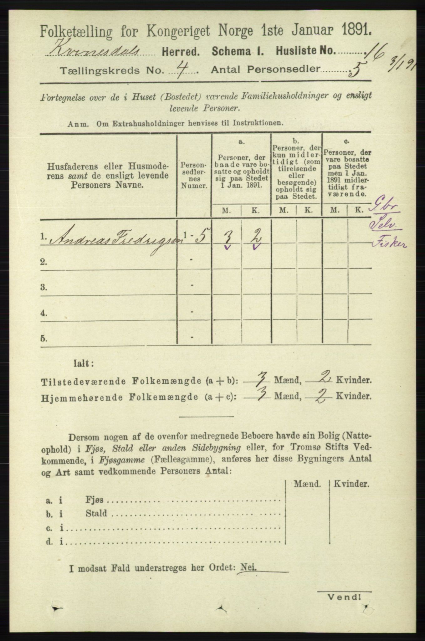 RA, 1891 census for 1037 Kvinesdal, 1891, p. 1409