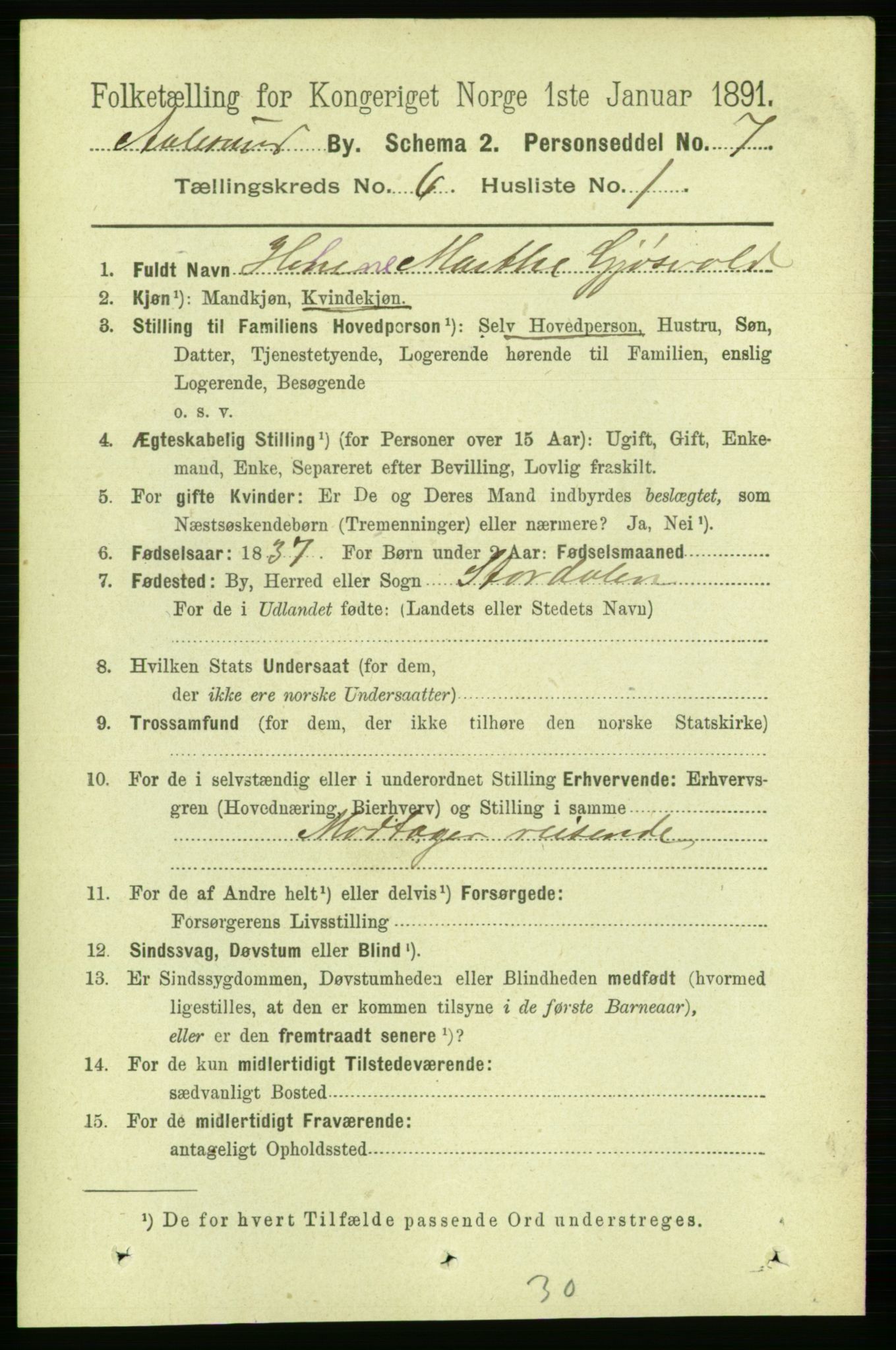 RA, 1891 census for 1501 Ålesund, 1891, p. 4355