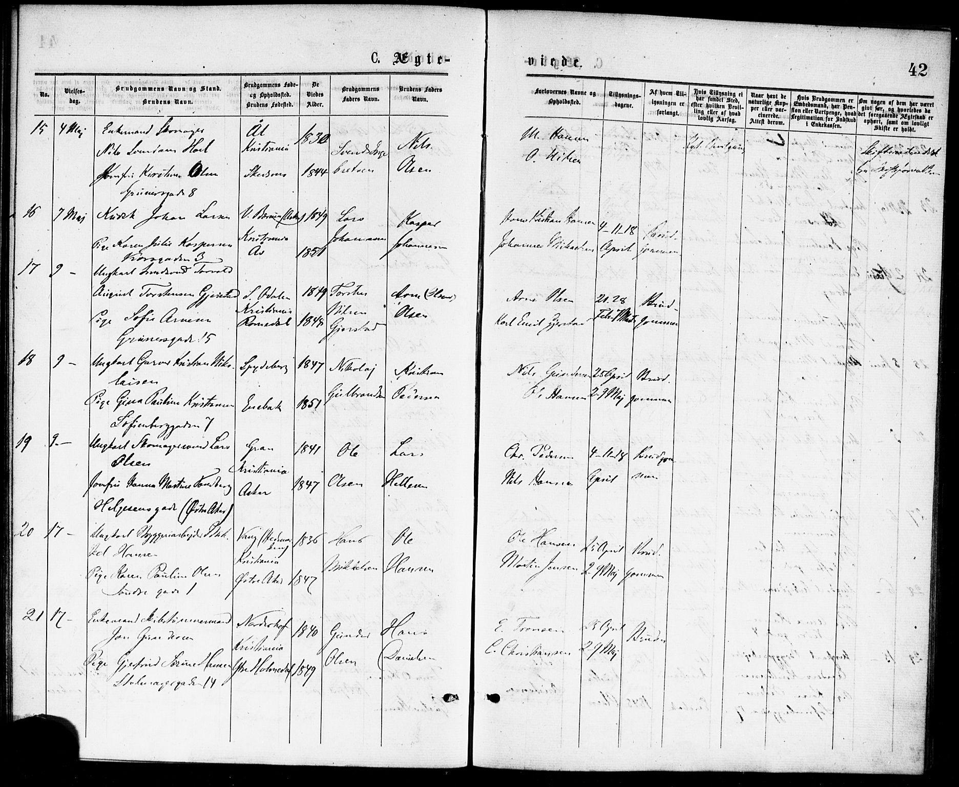 Paulus prestekontor Kirkebøker, AV/SAO-A-10871/F/Fa/L0002: Parish register (official) no. 2, 1875-1878, p. 42