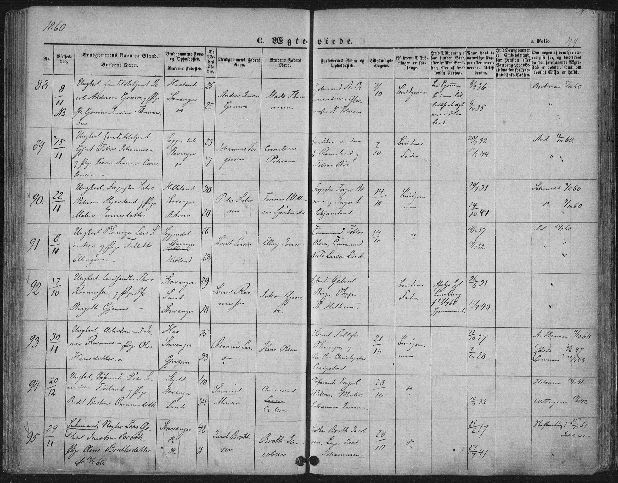 Domkirken sokneprestkontor, SAST/A-101812/001/30/30BA/L0019: Parish register (official) no. A 18, 1857-1877, p. 44