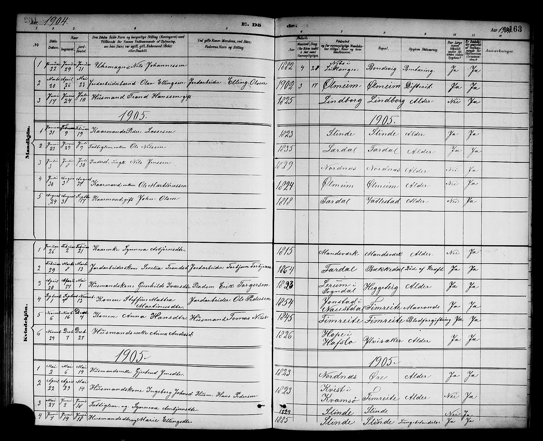 Sogndal sokneprestembete, AV/SAB-A-81301/H/Hab/Habc/L0002: Parish register (copy) no. C 2, 1884-1910, p. 163