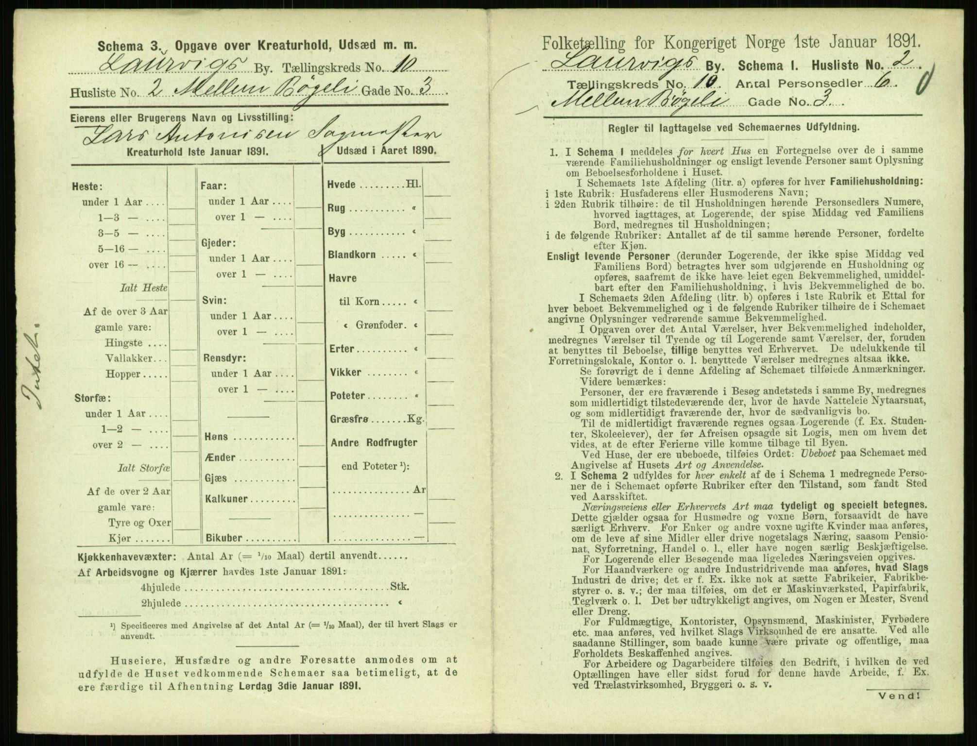 RA, 1891 census for 0707 Larvik, 1891, p. 1233