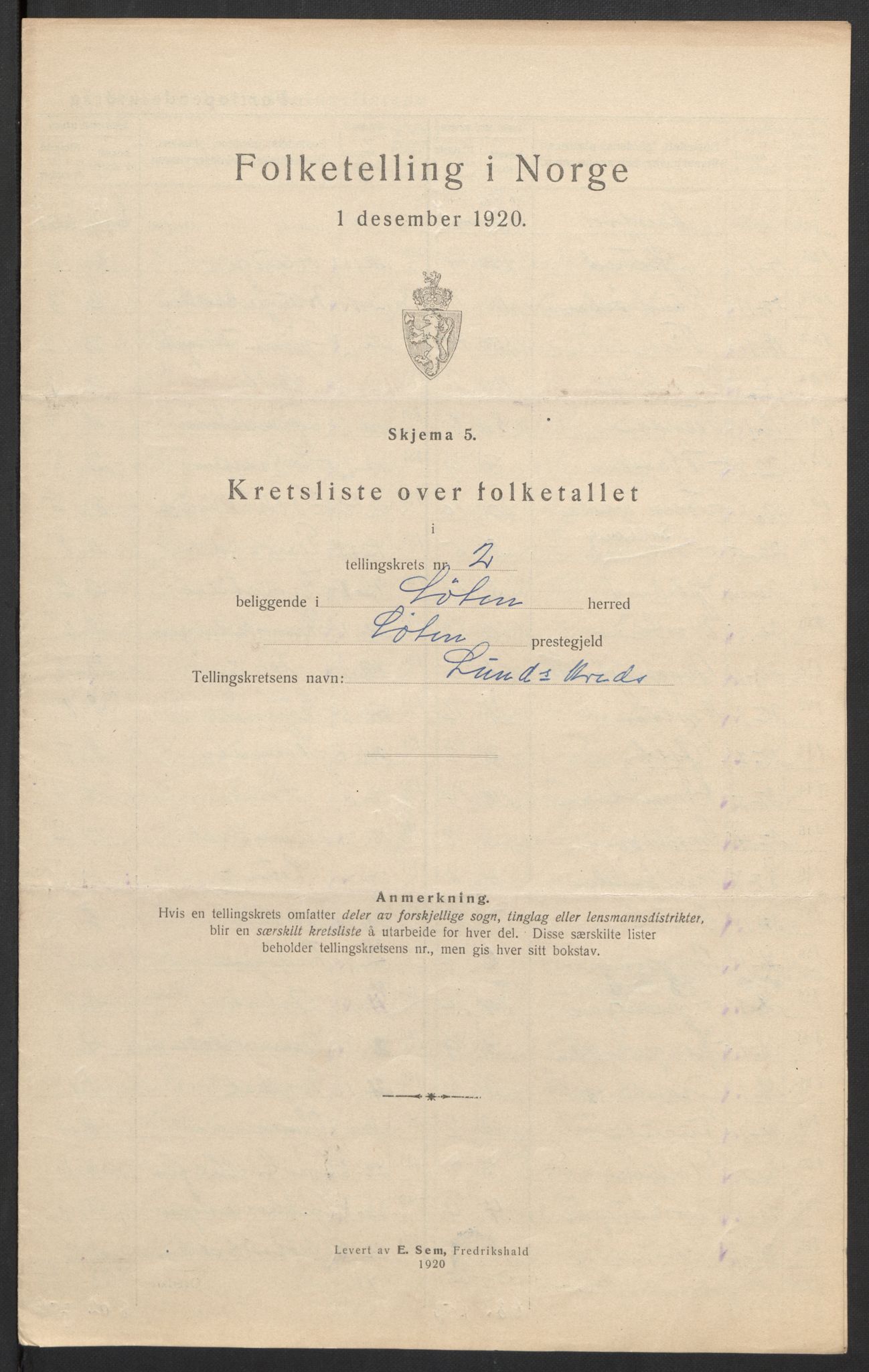 SAH, 1920 census for Løten, 1920, p. 22