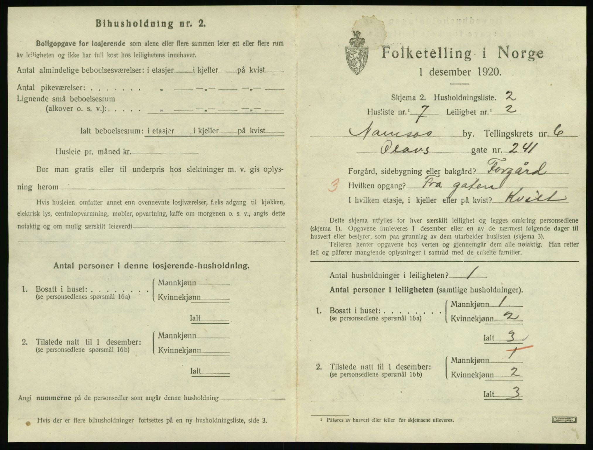 SAT, 1920 census for Namsos, 1920, p. 1791