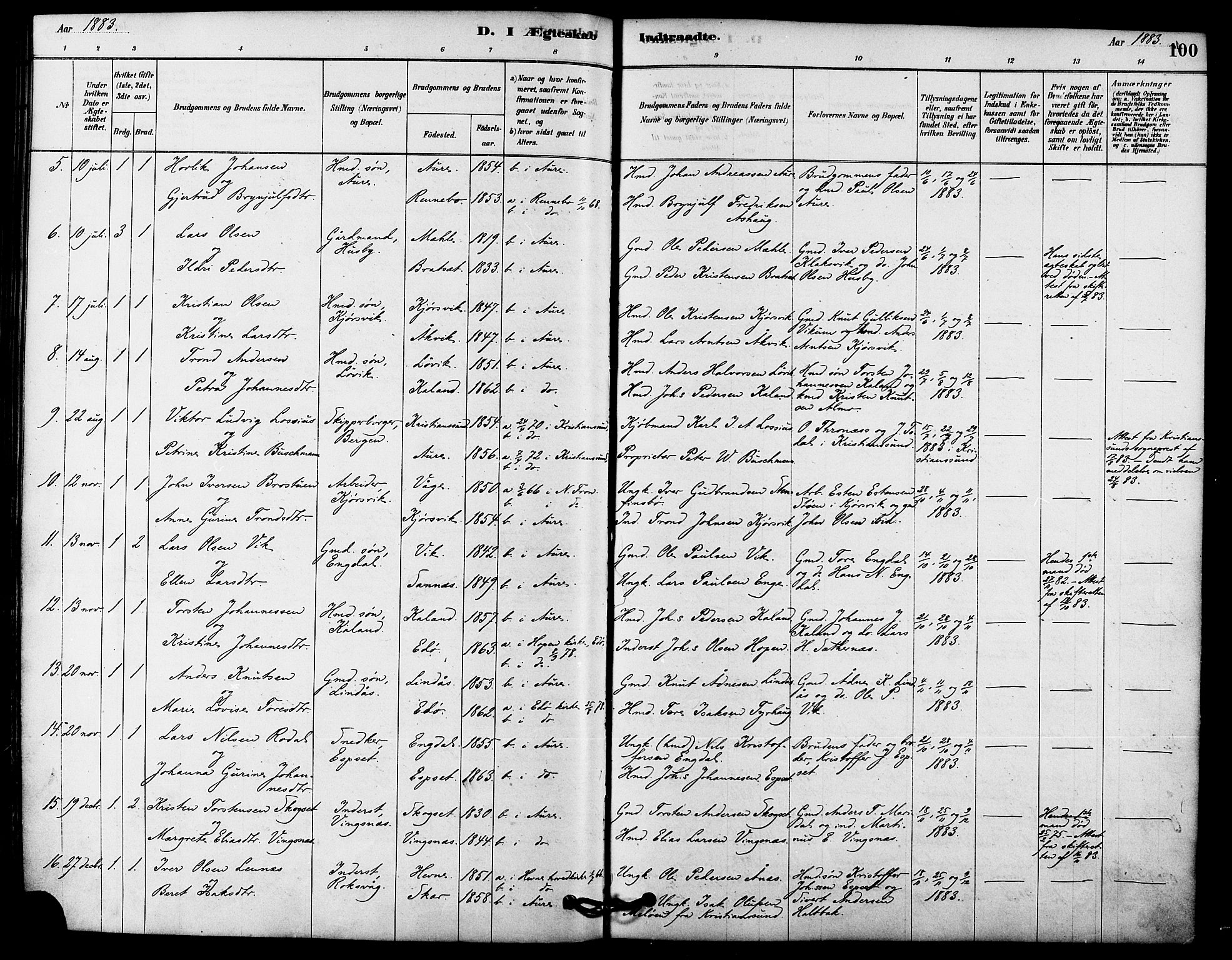 Ministerialprotokoller, klokkerbøker og fødselsregistre - Møre og Romsdal, AV/SAT-A-1454/578/L0906: Parish register (official) no. 578A05, 1878-1886, p. 100