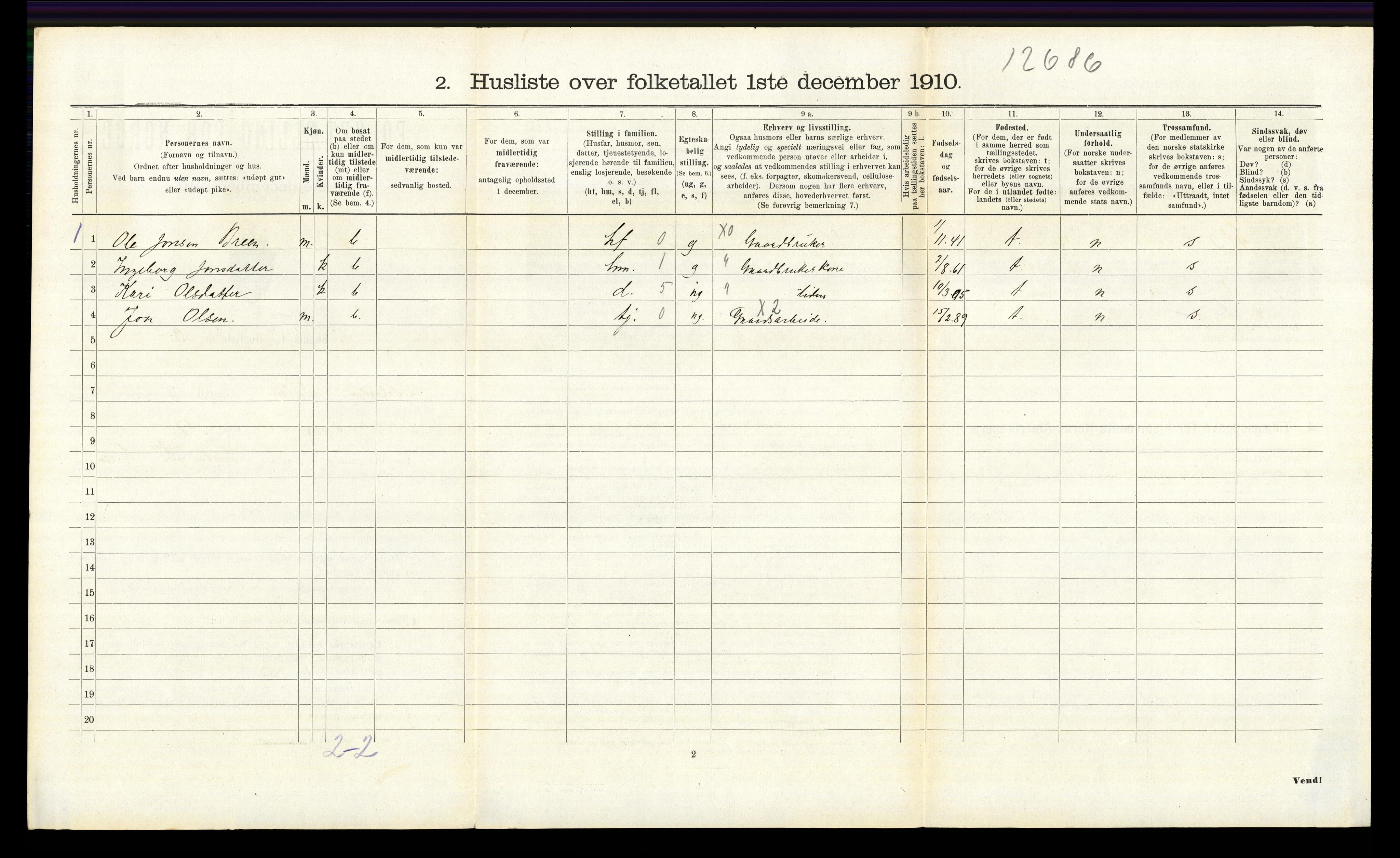 RA, 1910 census for Tolga, 1910, p. 1183